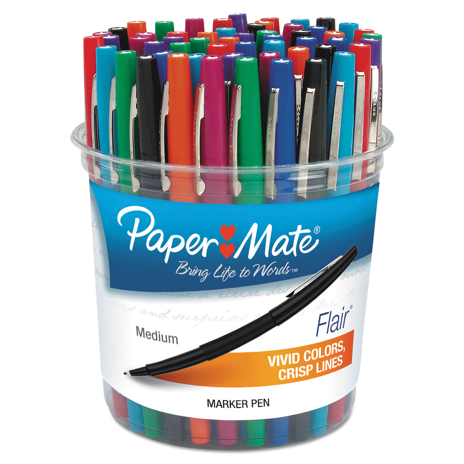 Paper Mate Flair Point Guard Felt Tip Marker Pens - Medium Pen Point - Black  Water Based Ink - Black Barrel - 2 / Pack