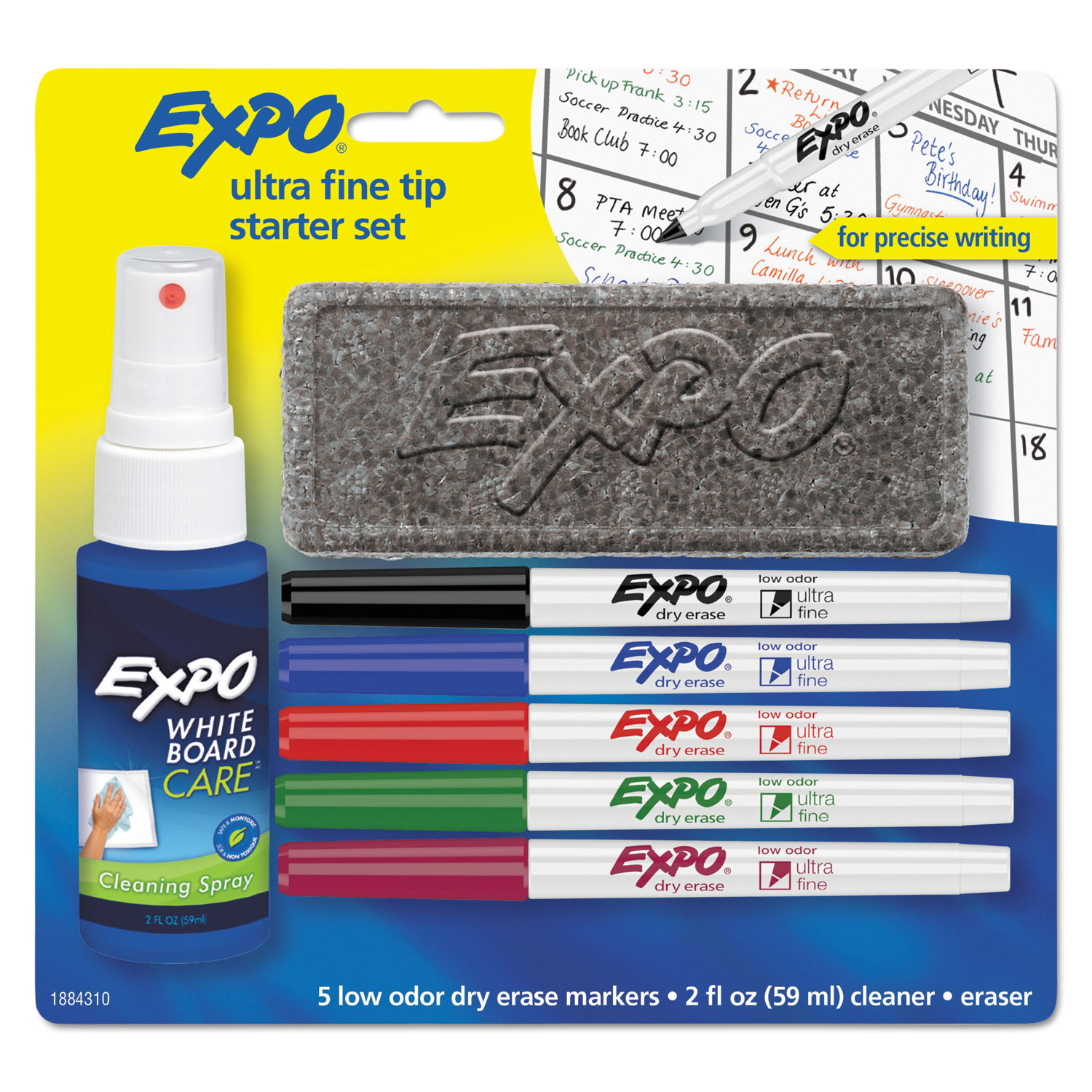  EXPO 1884310 Low-Odor Dry Erase Marker Starter Set, Extra-Fine Needle Tip, Assorted Colors, 5/Set (SAN1884310) 