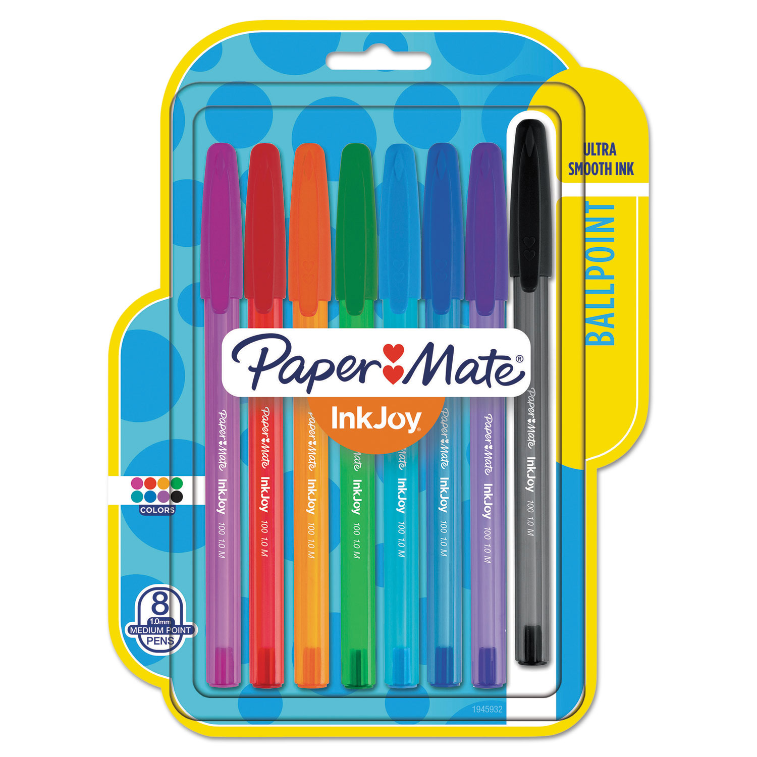  Paper Mate 1945932 InkJoy 100 Stick Ballpoint Pen, Medium 1mm, Assorted Ink/Barrel, 8/Set (PAP1945932) 