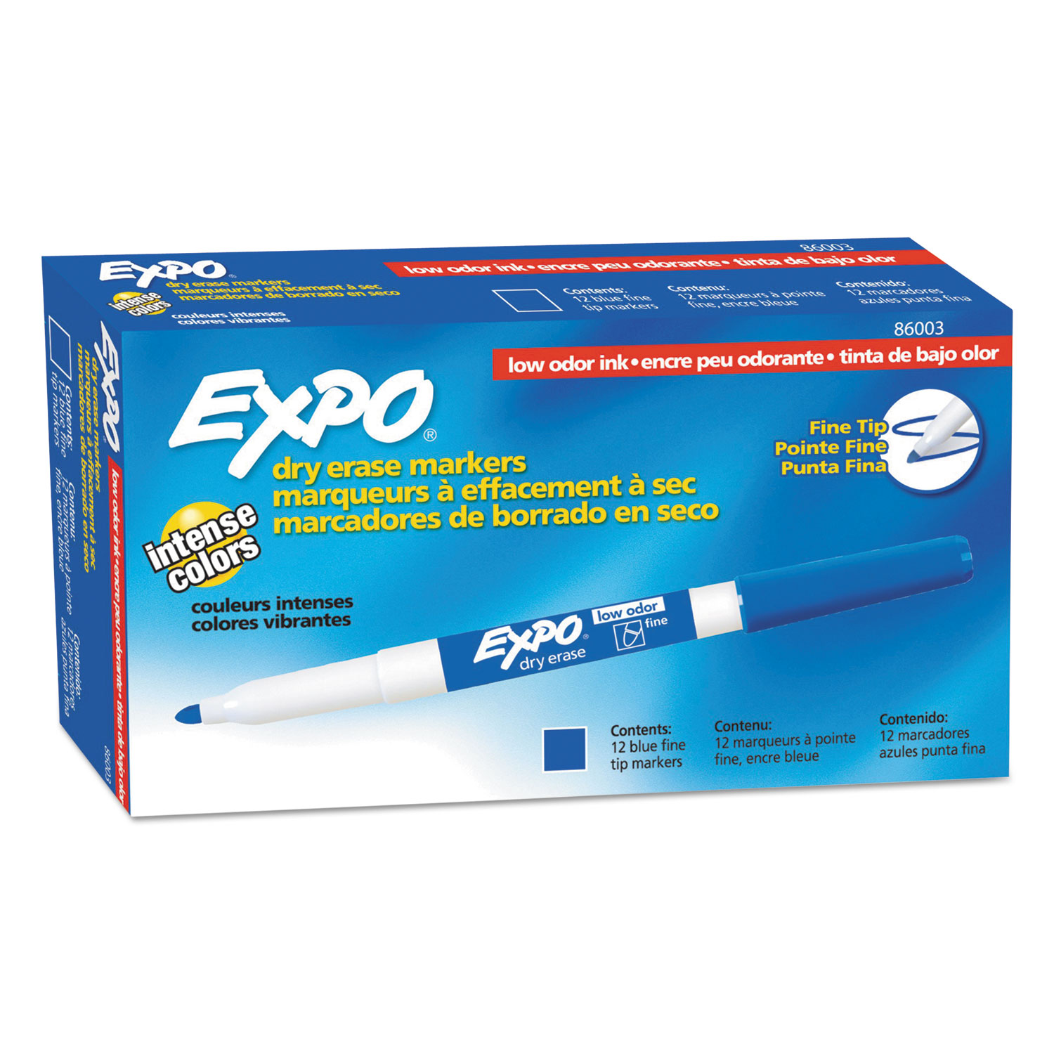  EXPO 86003 Low-Odor Dry-Erase Marker, Fine Bullet Tip, Blue, Dozen (SAN86003) 