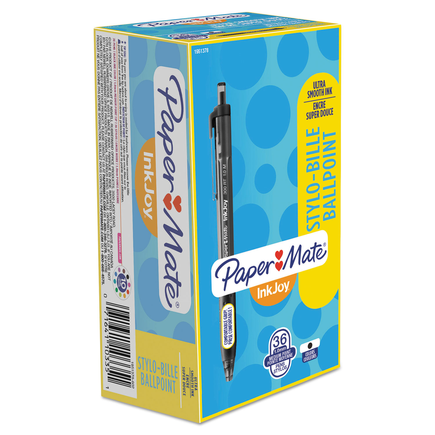  Paper Mate 1951378 InkJoy 300 RT Retractable Ballpoint Pen, 1mm, Black Ink, Smoke Barrel, 36/Box (PAP1951378) 