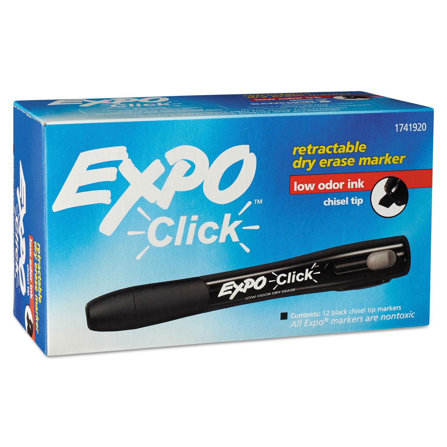  EXPO 1741920 Click Dry Erase Marker, Broad Chisel Tip, Black, Dozen (SAN1741920) 