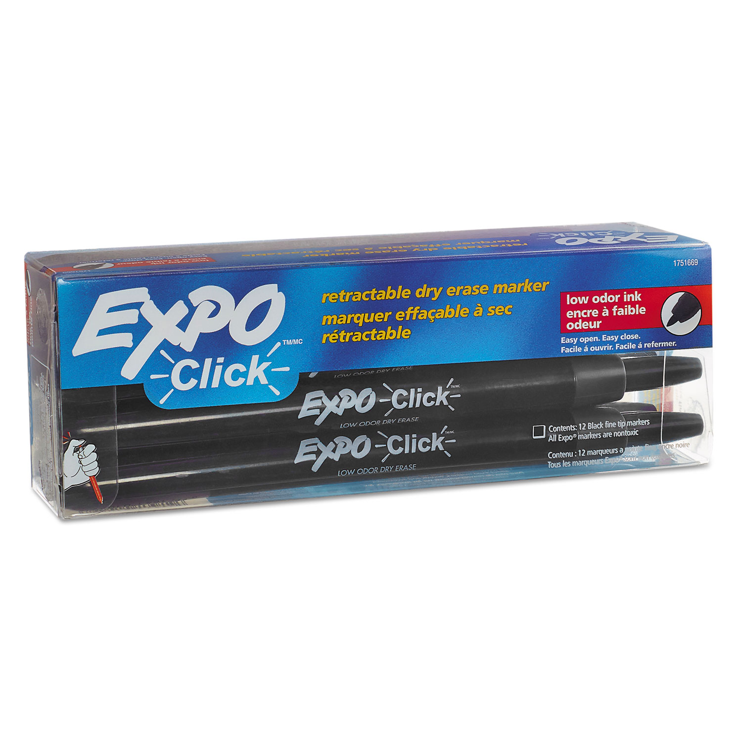  EXPO 1751669 Click Dry Erase Marker, Fine Bullet Tip, Black, Dozen (SAN1751669) 