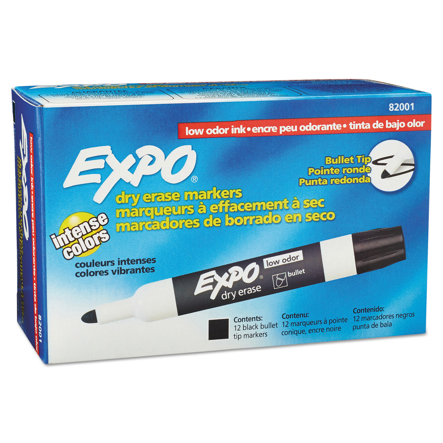  EXPO 82001 Low-Odor Dry-Erase Marker, Medium Bullet Tip, Black, Dozen (SAN82001) 