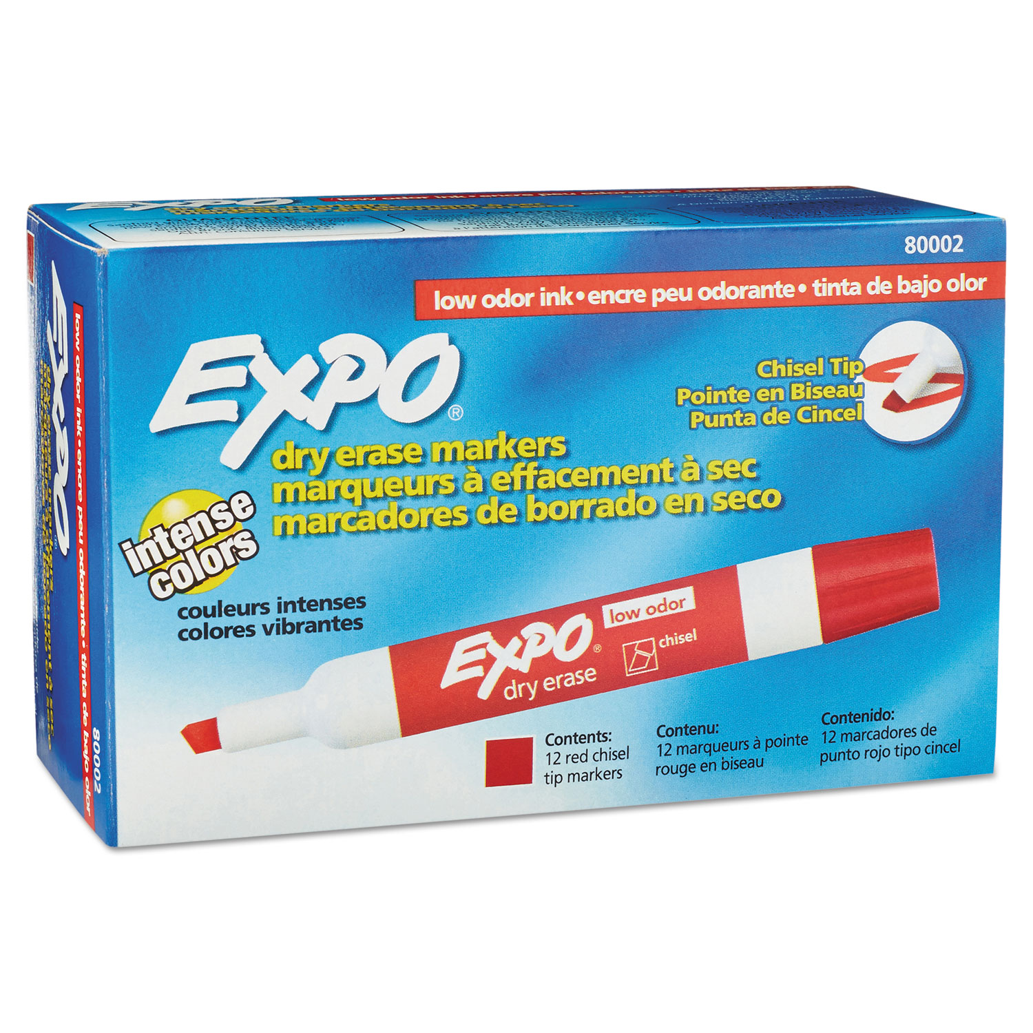  EXPO 80002 Low-Odor Dry-Erase Marker, Broad Chisel Tip, Red, Dozen (SAN80002) 