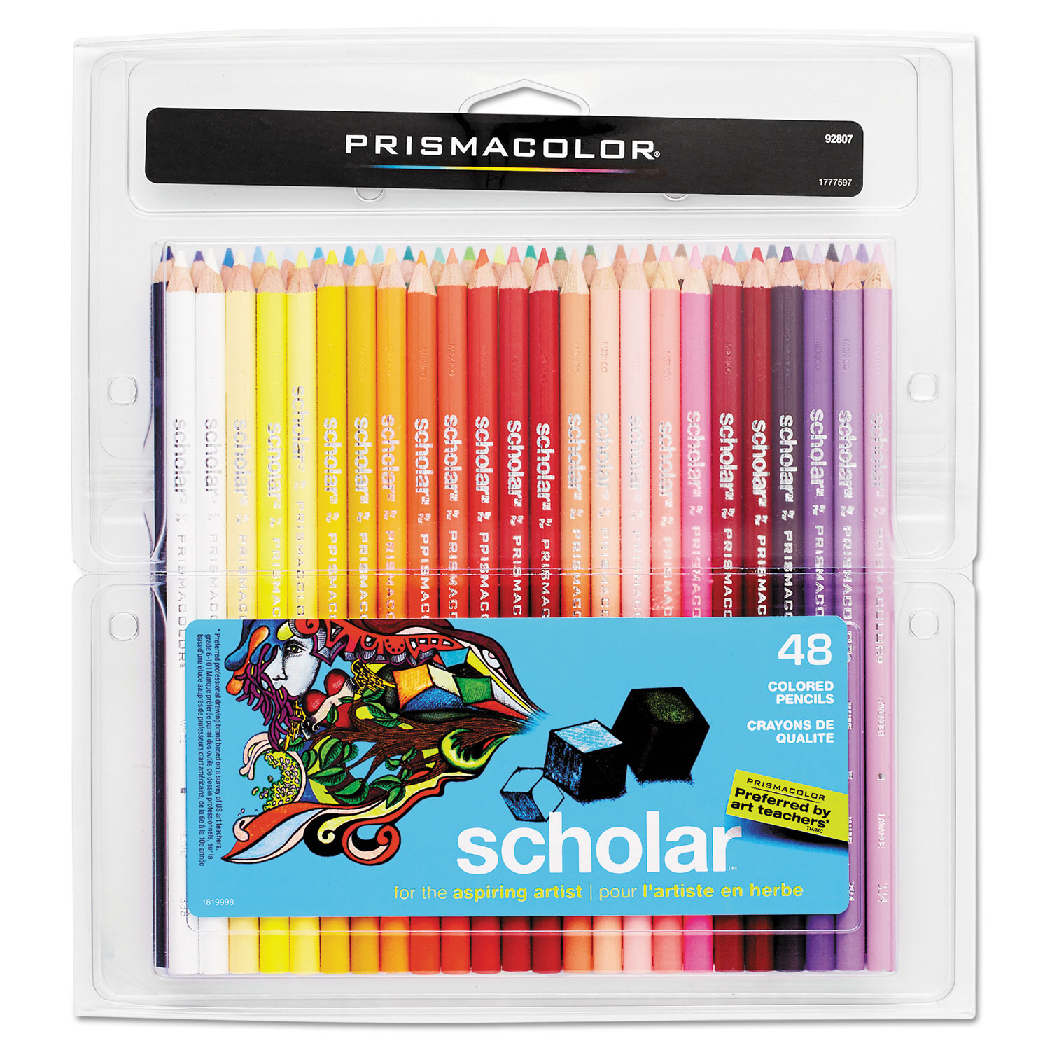  Prismacolor 92807 Scholar Colored Pencil Set, 3 mm, HB (#2.5), Assorted Lead/Barrel Colors, 48/Pack (SAN92807) 