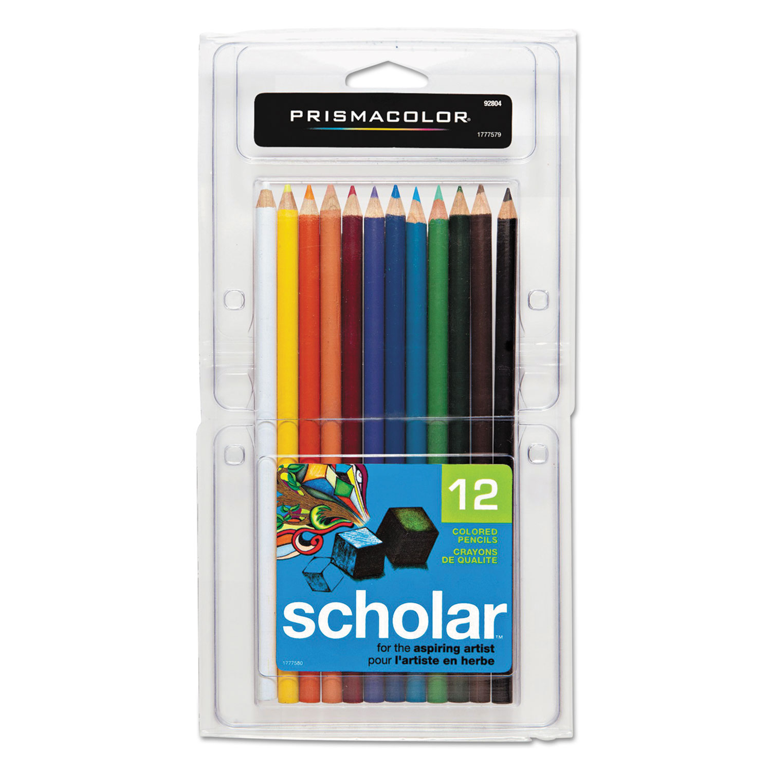  Prismacolor 92804 Scholar Colored Pencil Set, 3 mm, 2B (#2), Assorted Lead/Barrel Colors, Dozen (SAN92804) 
