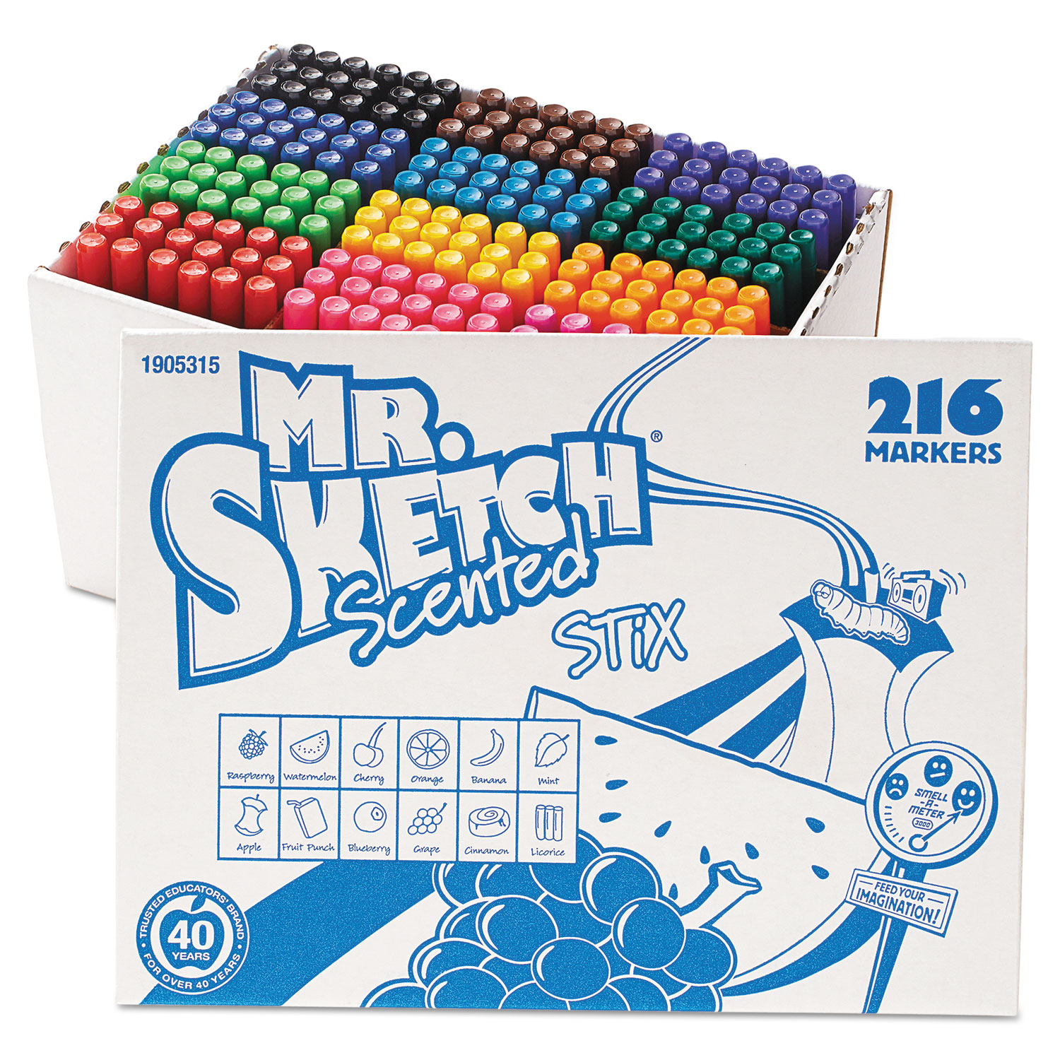  Mr. Sketch 1905315 Scented Stix Watercolor Marker Set, Fine Bullet Tip, Assorted Colors, 216/Set (SAN1905315) 