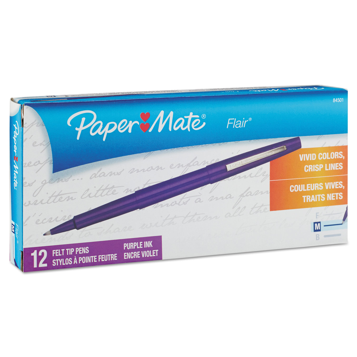  Paper Mate 8450152 Point Guard Flair Needle Tip Stick Porous Point Pen, 0.7mm, Purple Ink/Barrel, Dozen (PAP8450152) 