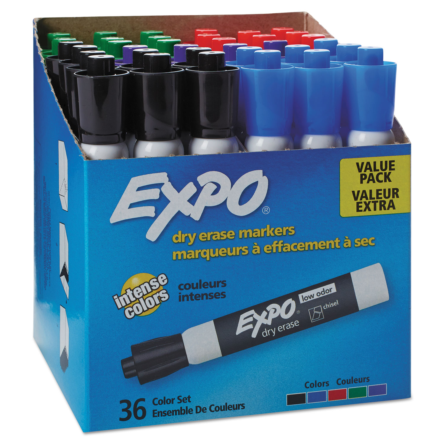  EXPO 1921061 Low-Odor Dry-Erase Marker, Broad Chisel Tip, Assorted Colors, 36/Box (SAN1921061) 