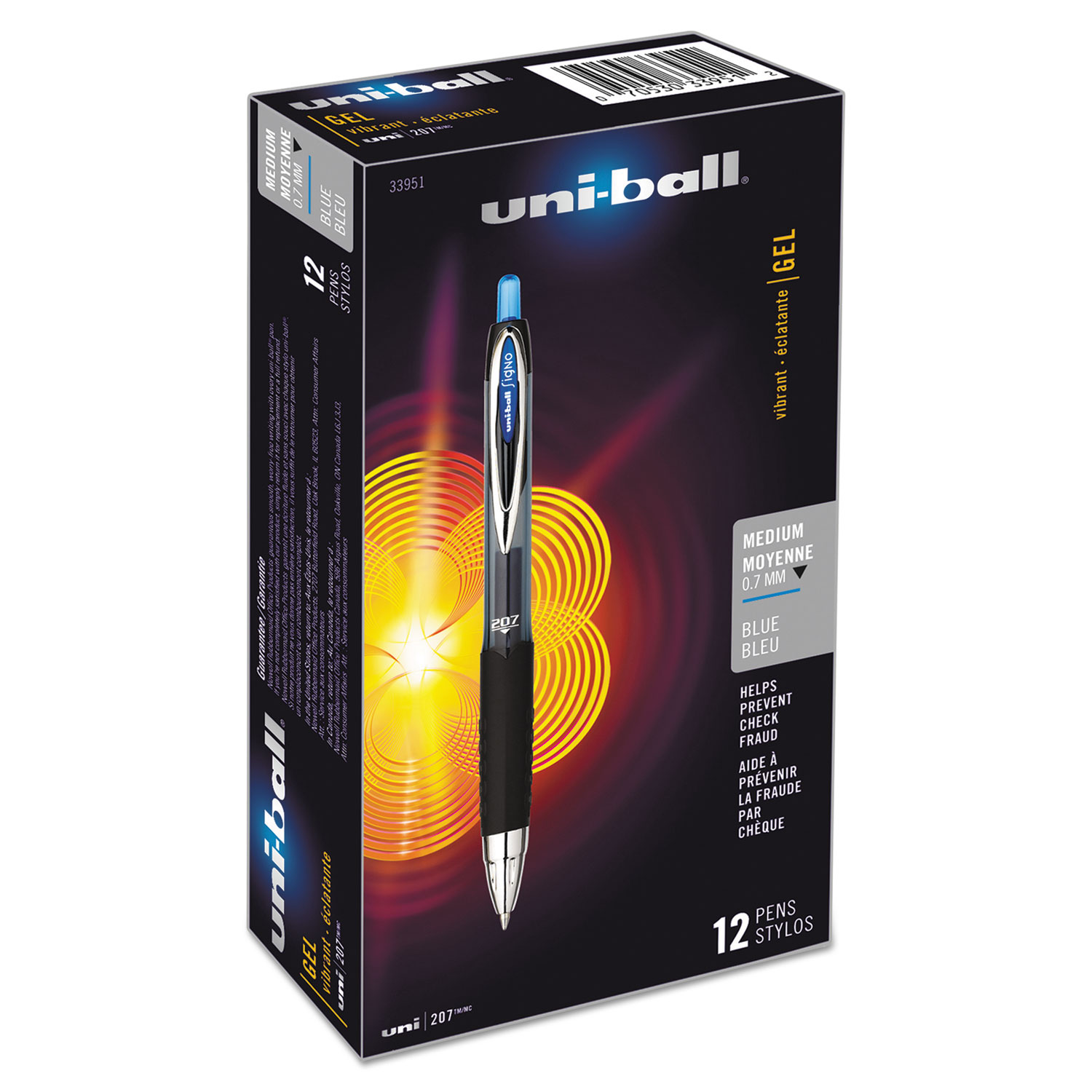  uni-ball 33951 Signo 207 Retractable Gel Pen, 0.7mm, Blue Ink, Smoke/Black/Blue Barrel, Dozen (UBC33951) 