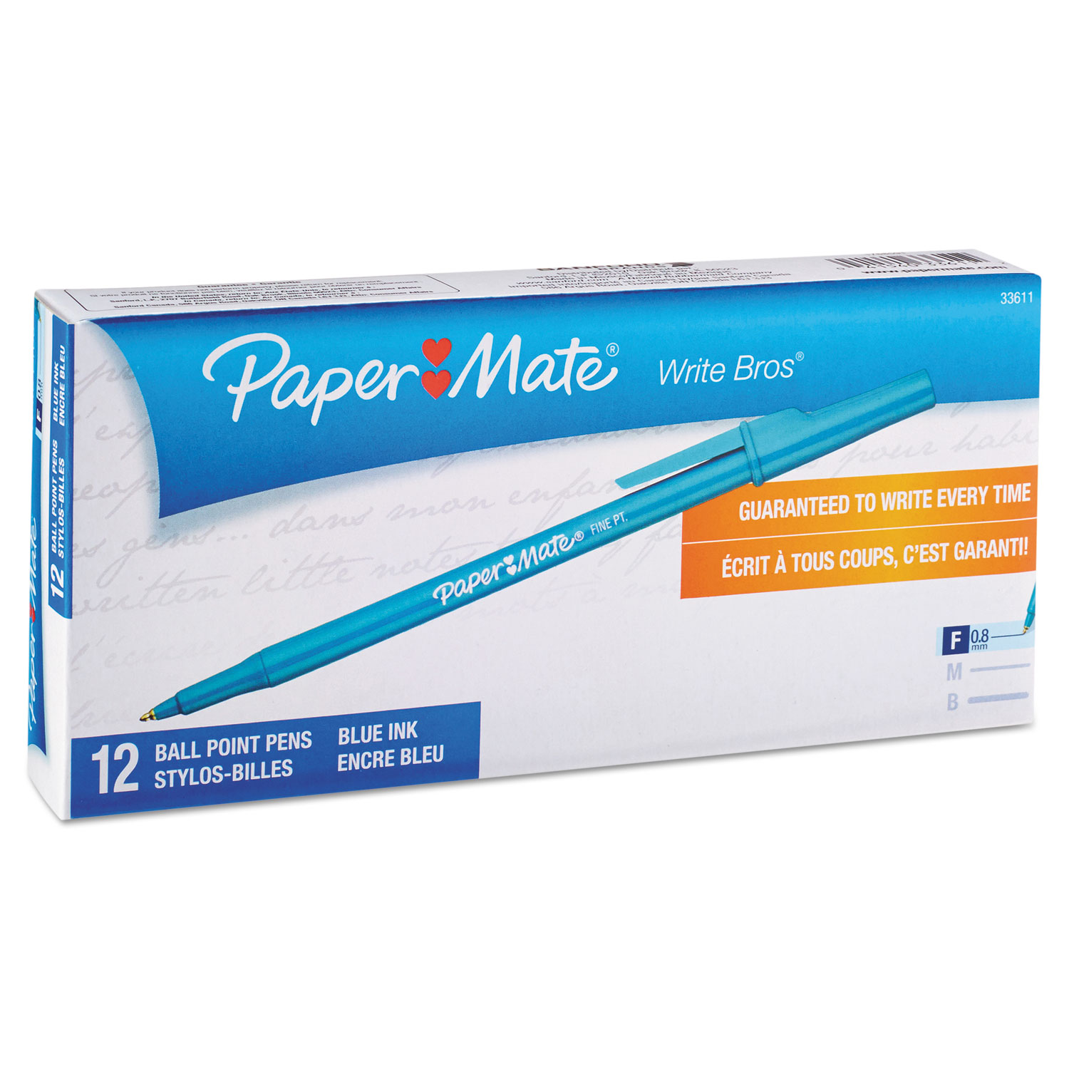  Paper Mate 3361131 Write Bros. Stick Ballpoint Pen, Fine 0.8mm, Blue Ink/Barrel, Dozen (PAP3361131) 
