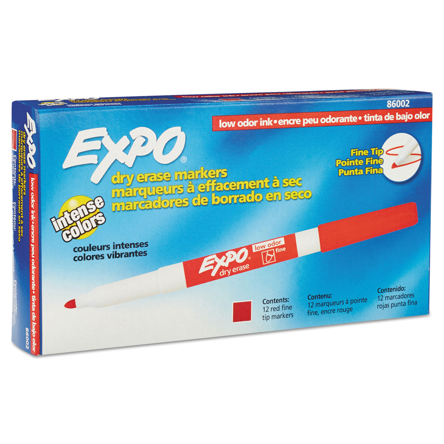  EXPO 86002 Low-Odor Dry-Erase Marker, Fine Bullet Tip, Red, Dozen (SAN86002) 
