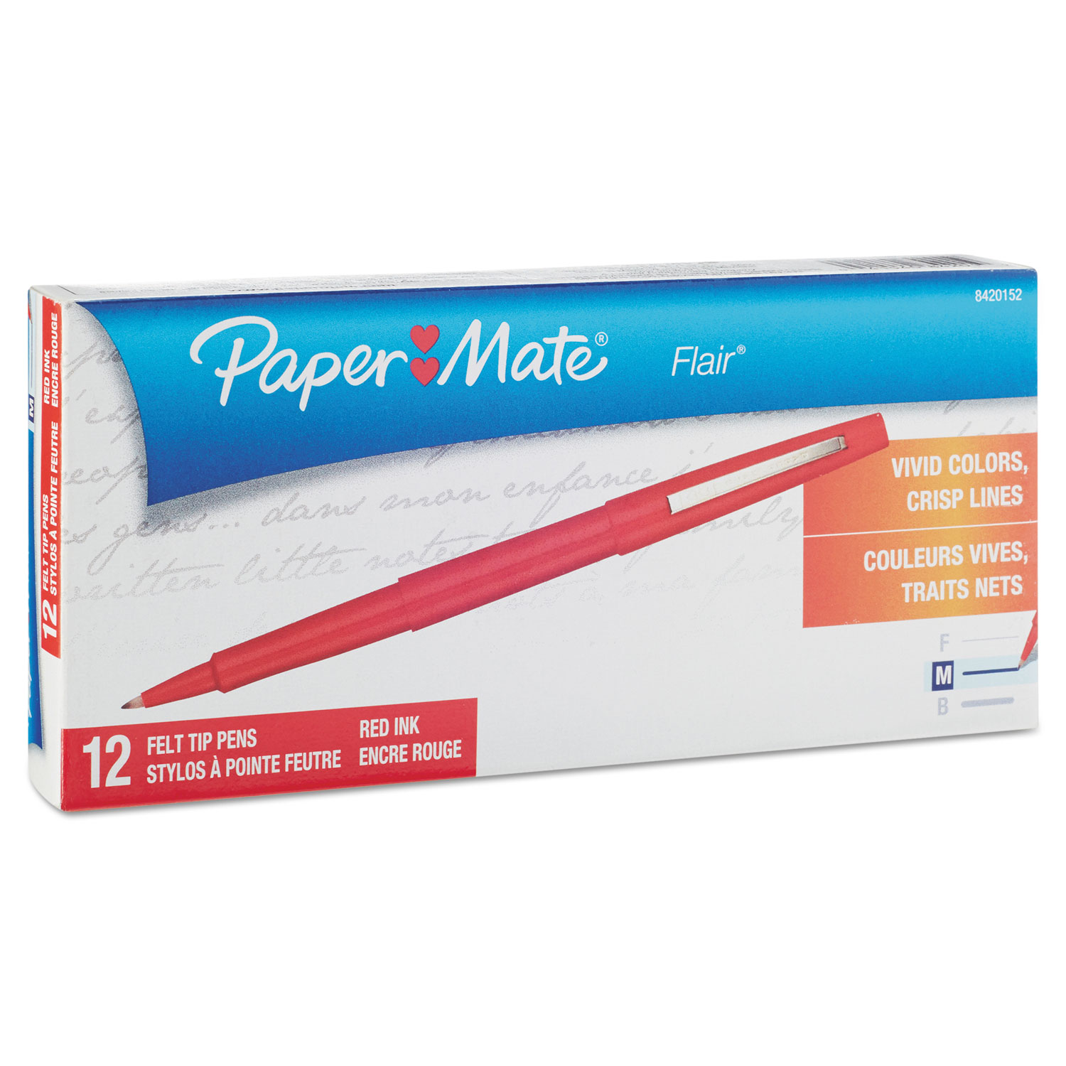  Paper Mate 8420152 Point Guard Flair Needle Tip Stick Porous Point Pen, 0.7mm, Red Ink/Barrel, Dozen (PAP8420152) 