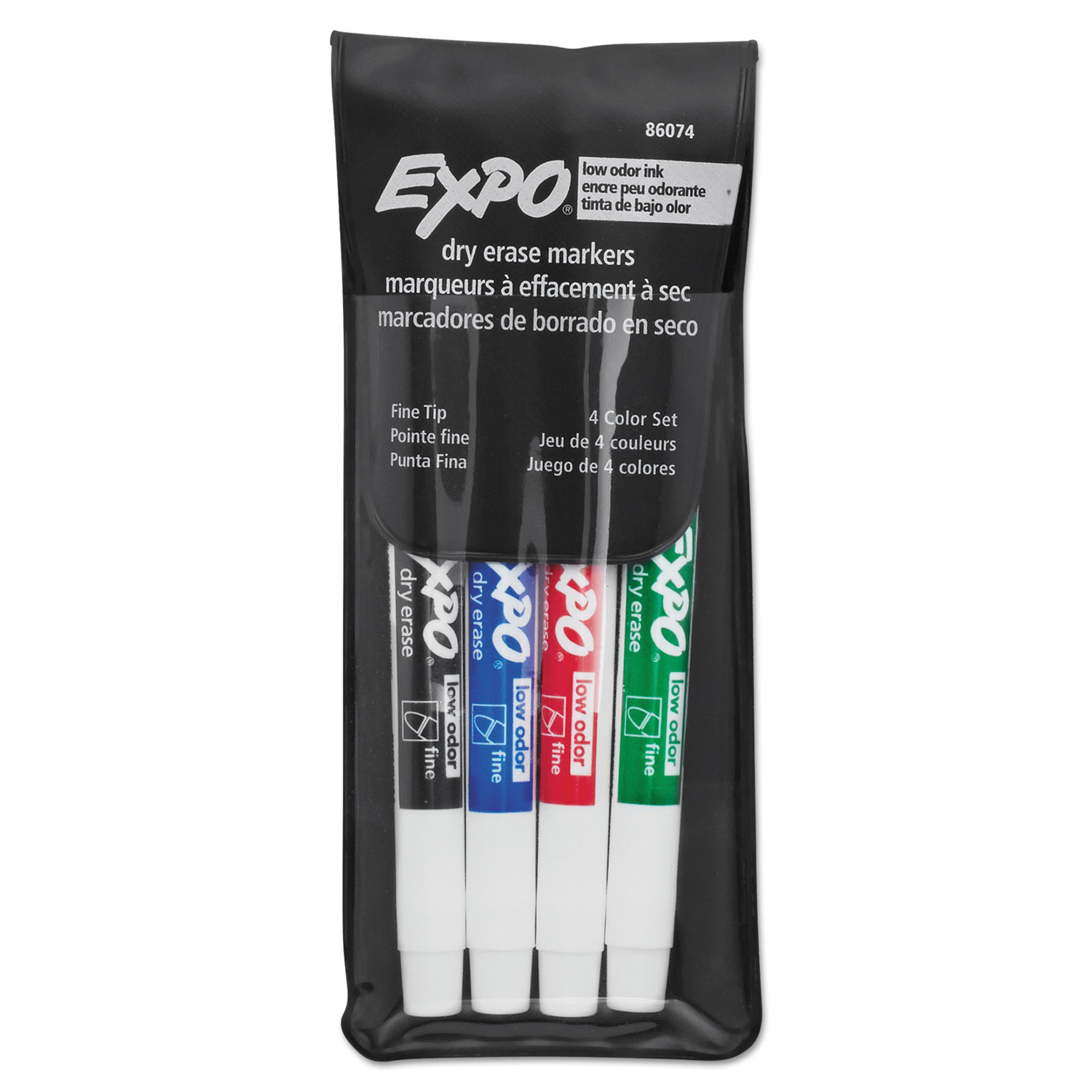  EXPO 86074 Low-Odor Dry-Erase Marker, Fine Bullet Tip, Assorted Colors, 4/Set (SAN86074) 
