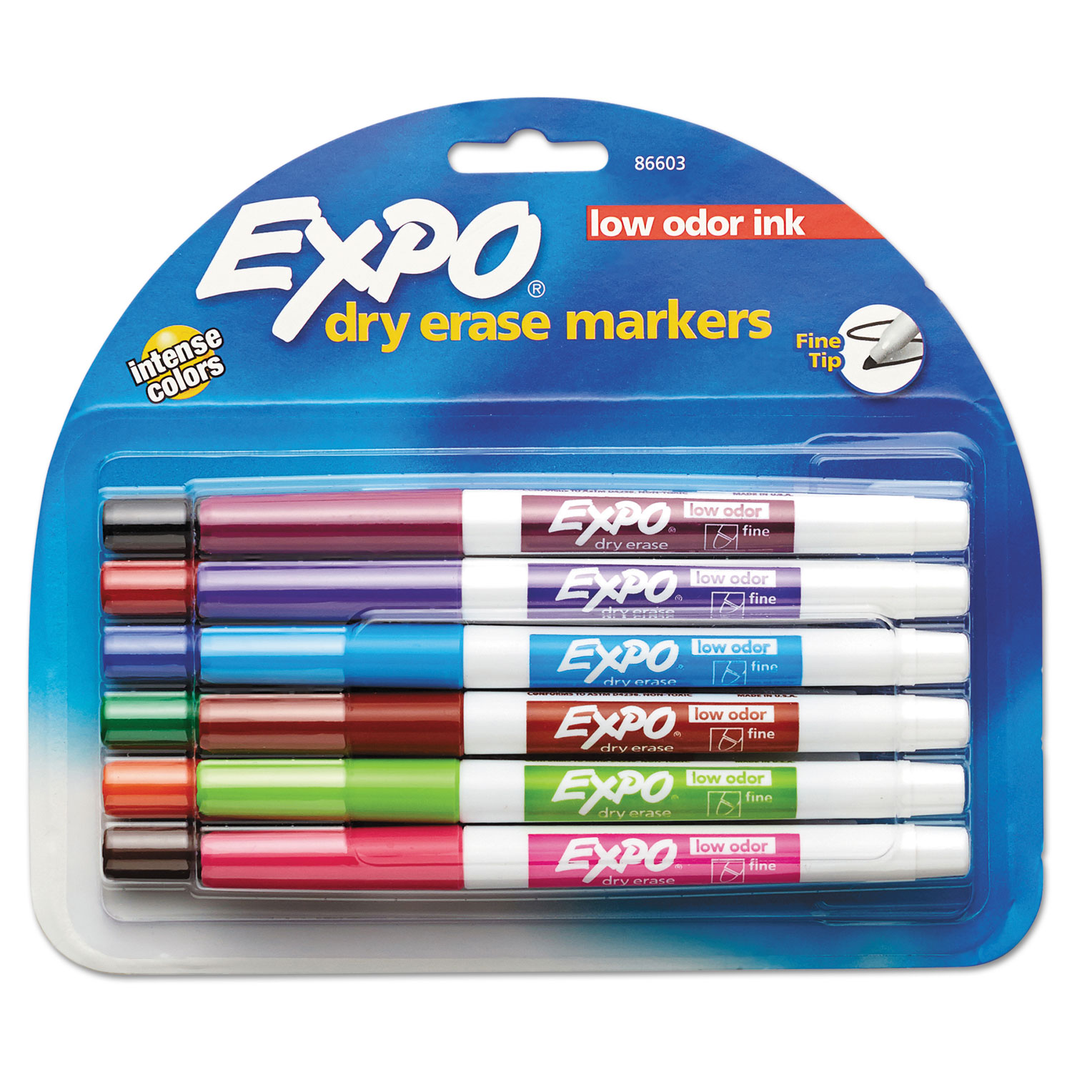  EXPO 86603 Low-Odor Dry-Erase Marker, Fine Bullet Tip, Assorted Colors, 12/Set (SAN86603) 