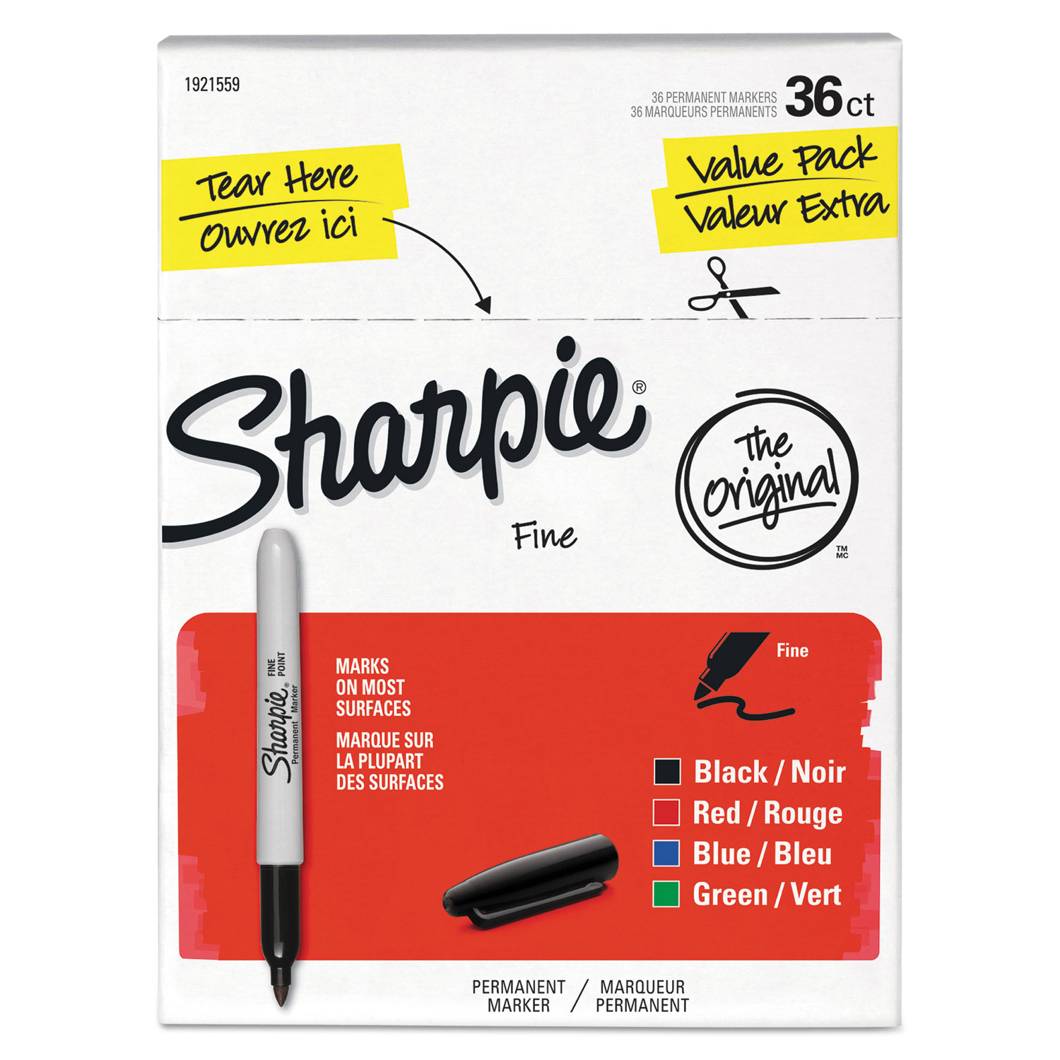 Sharpie Permanent Marker - Fine, Bold Marker Point - 1 mm Marker Point Size  - Black - Black Barrel - 36 / Pack
