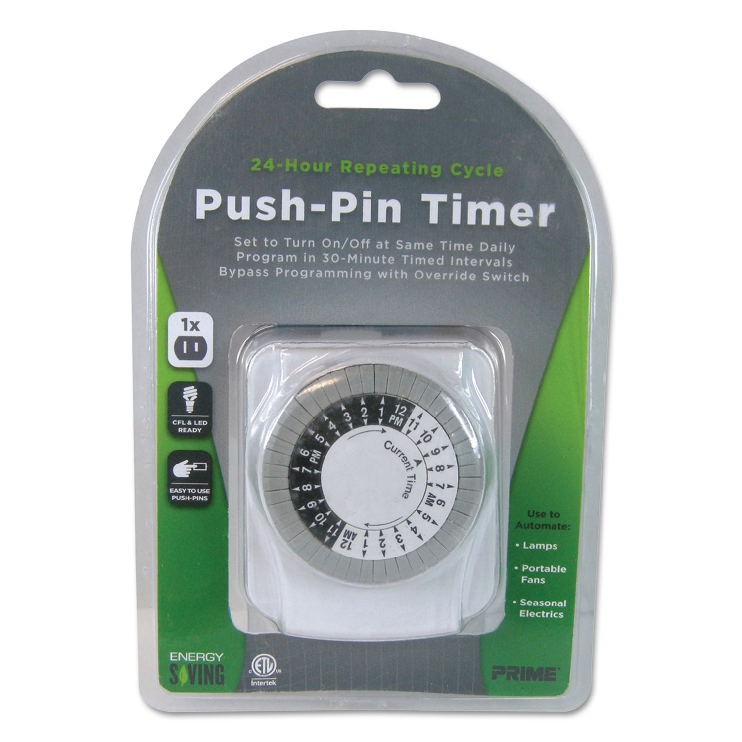 Push-Pin Timer, 1 Outlet, 15 Amps, White