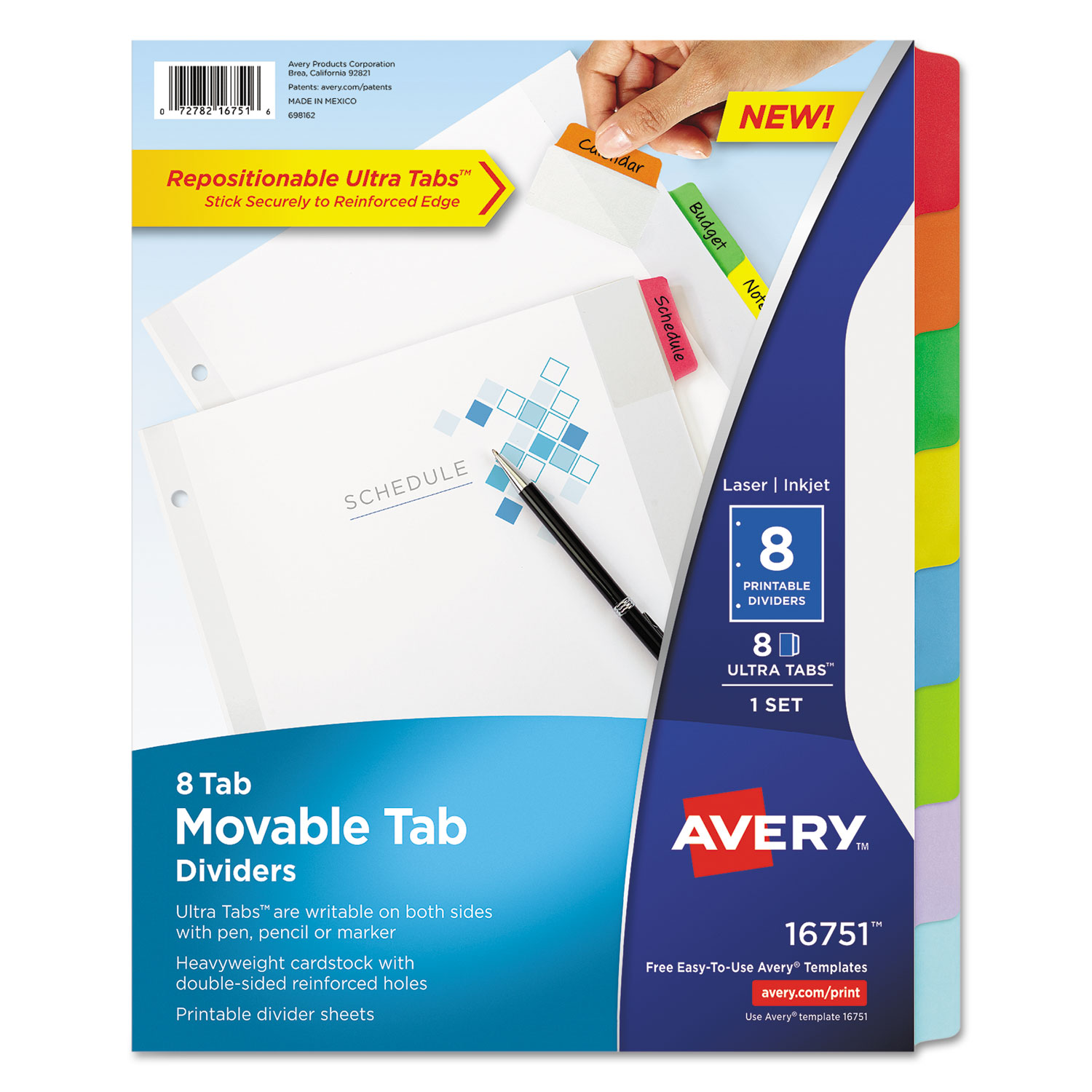  Avery 16751 Movable Tab Dividers with Color Tabs, 8-Tab, 11 x 8.5, White, 1 Set (AVE16751) 