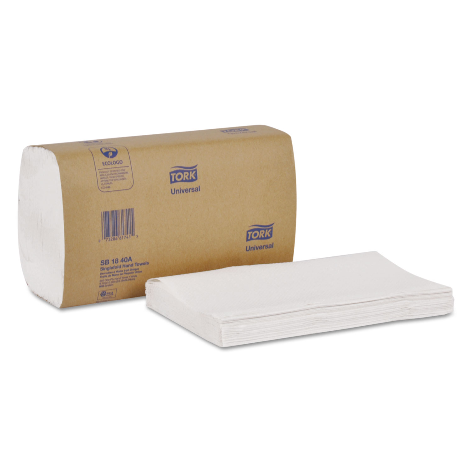 Universal Singlefold Hand Towel, 1-Ply, 9 1/8Wx10 1/4L, White, 250/PK,16PK/Ctn