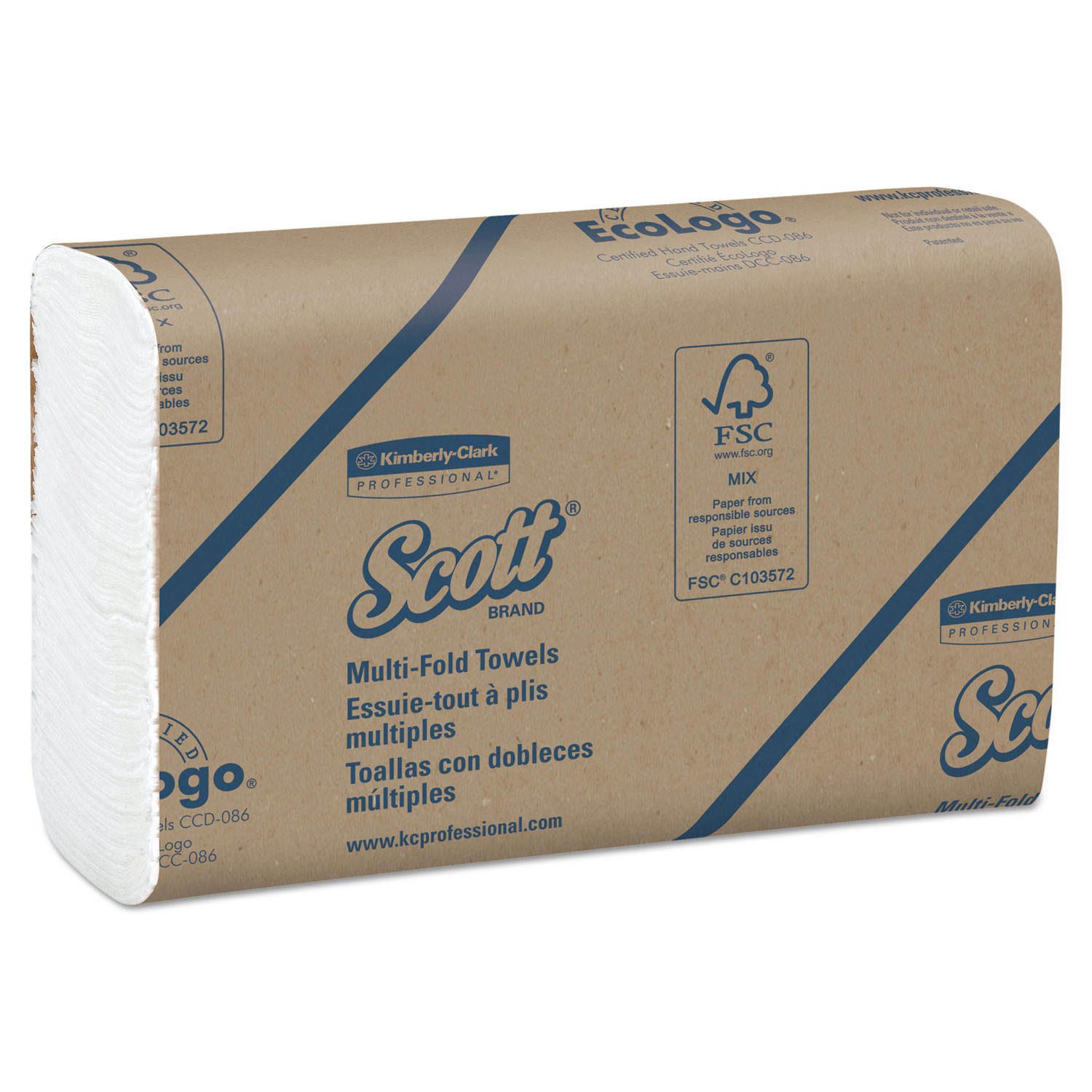  Scott 37490 Essential Multi-Fold Towels,8 x 9 2/5, White, 250/Pack, 16 Packs/Carton (KCC37490) 