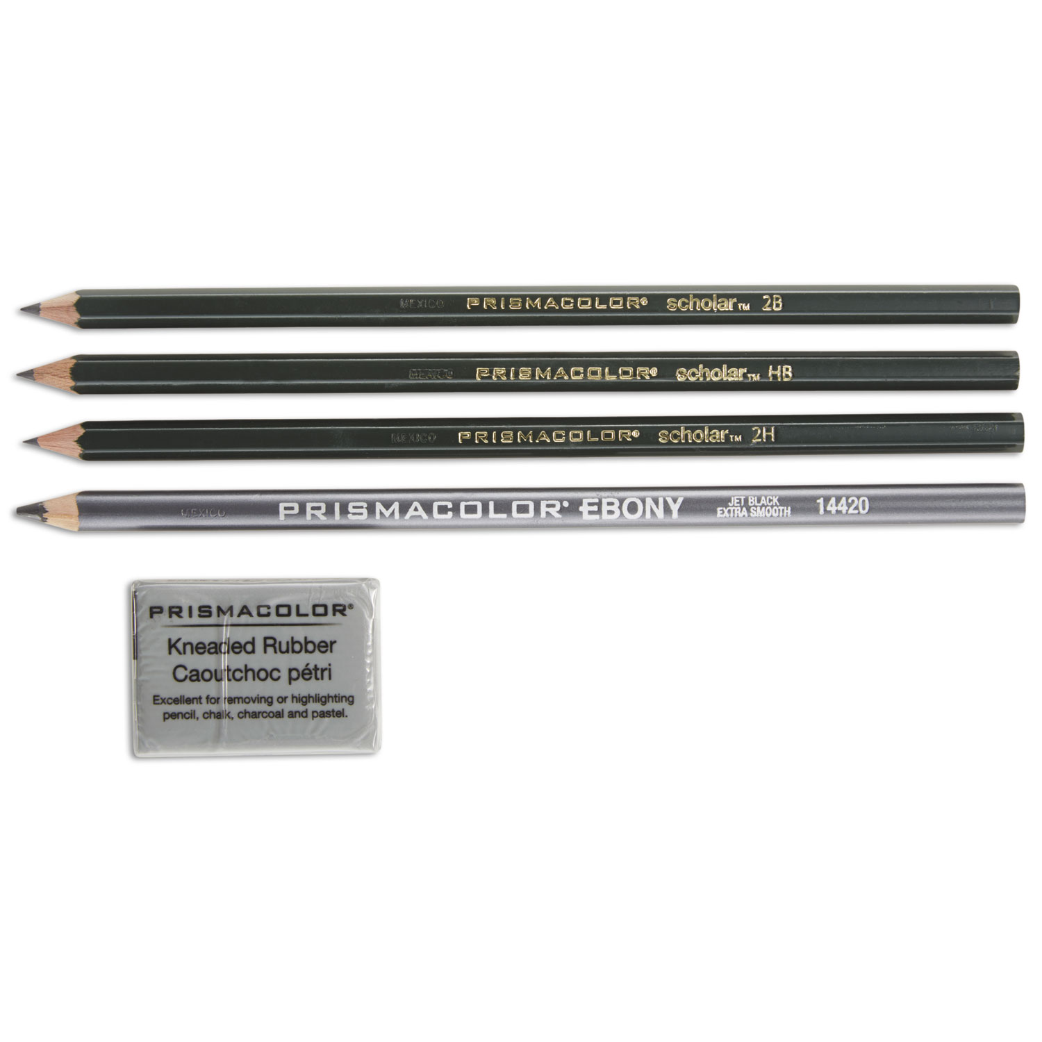  Prismacolor 2502 Scholar Graphite Pencil Set, 2 mm, Assorted Lead Hardness Ratings, Black Lead, Dark Green Barrel, 4/Set (SAN2502) 