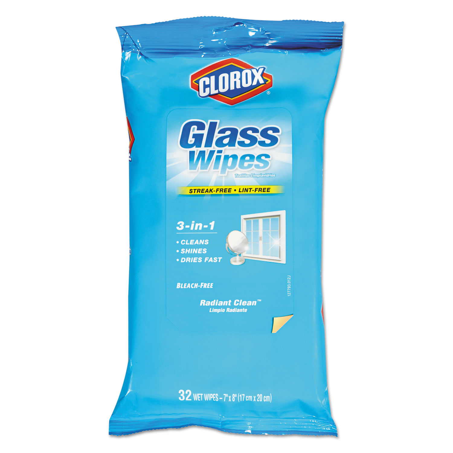 Glass Wipes, 7 x 8, Radiant Clean, White, 32/Pack, 12/Carton