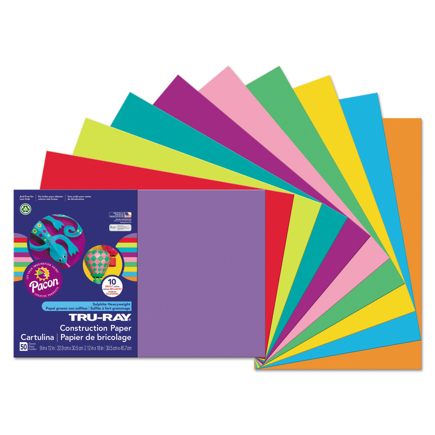 Tru-Ray Construction Paper, 76 lb Text Weight, 18 x 24, Blue, 50