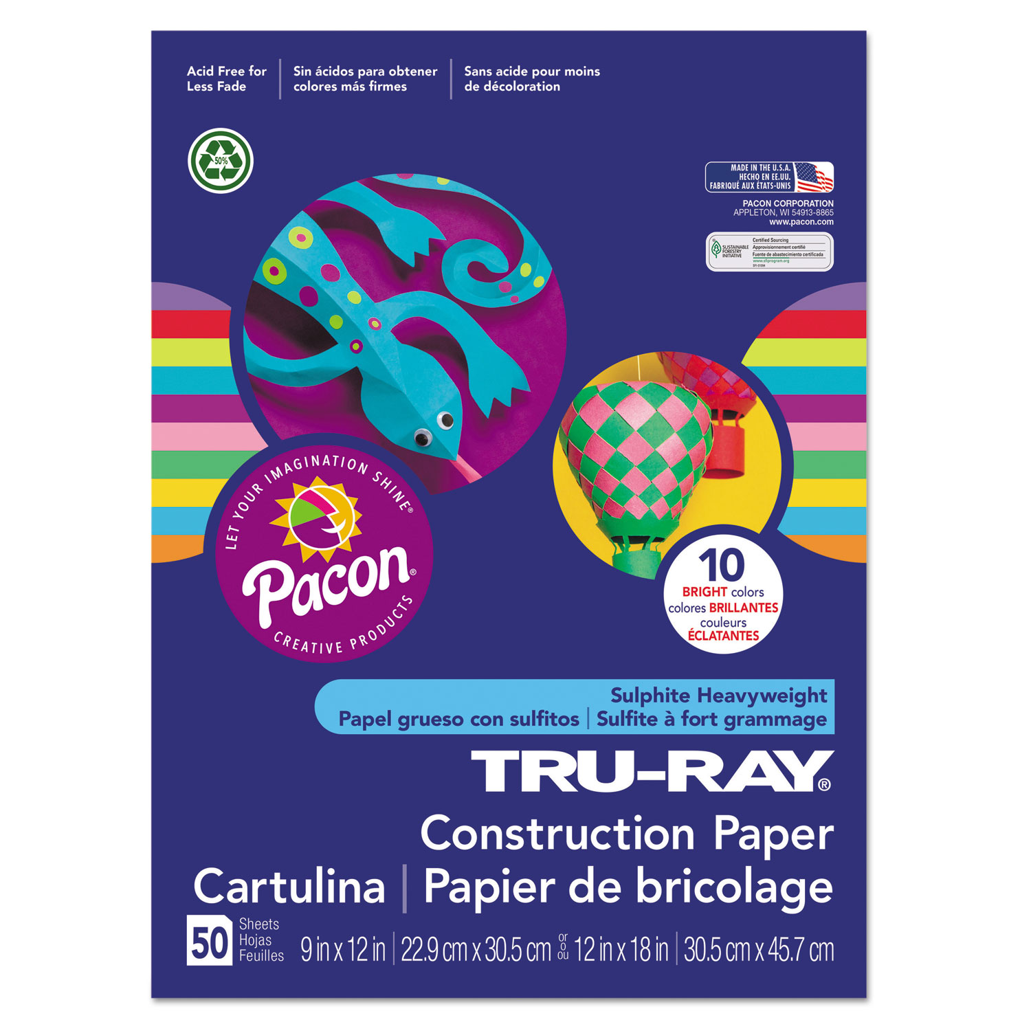  Pacon 102940 Tru-Ray Construction Paper, 76lb, 9 x 12, Assorted Bright Colors, 50/Pack (PAC102940) 