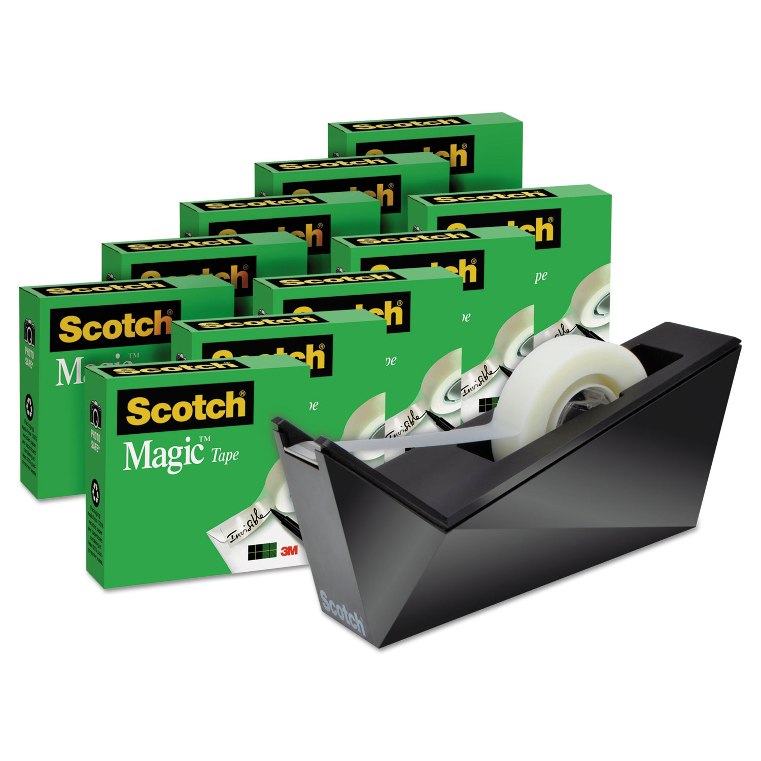 Magic Tape Designer Dispenser Value Pack, Facet Design, 3/4x1000, 10 Rolls/PK