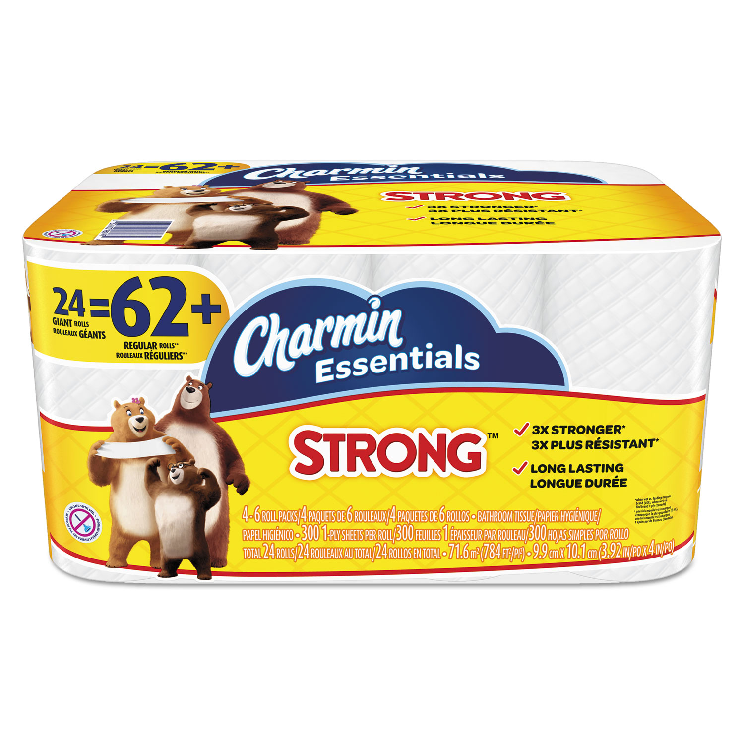  Charmin 96897 Essentials Strong Bathroom Tissue, Septic Safe, 1-Ply, White, 4 x 3.92, 300/Roll, 24 Roll/Pack (PGC96897) 
