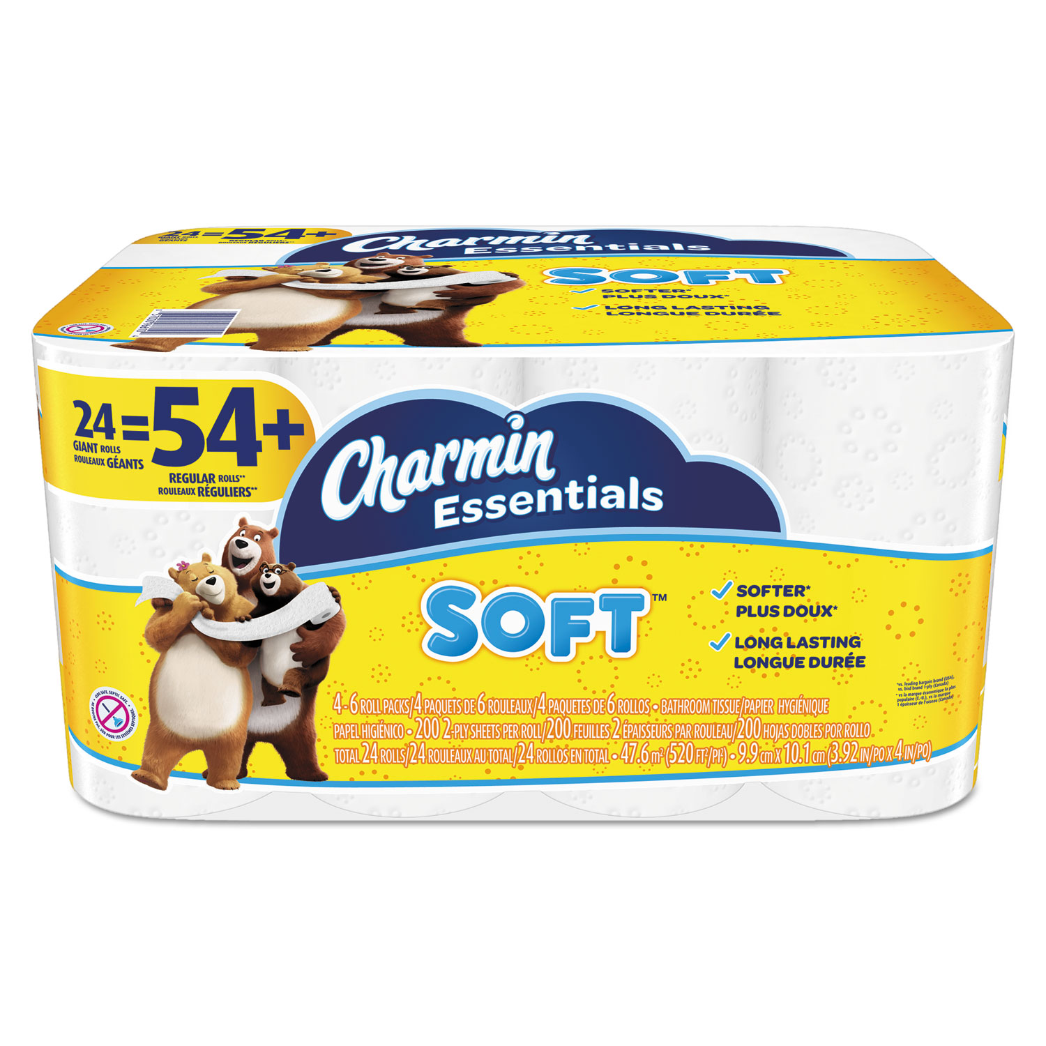  Charmin 96610 Essentials Soft Bathroom Tissue, Septic Safe, 2-Ply, White, 4 x 3.92, 200/Roll, 24 Roll/Pack (PGC96610) 