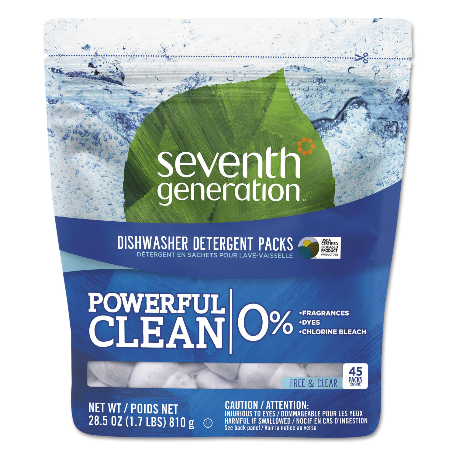  Seventh Generation SEV 22897 Natural Dishwasher Detergent Concentrated Packs, Free & Clear, 45 Packets/Pack (SEV22897) 