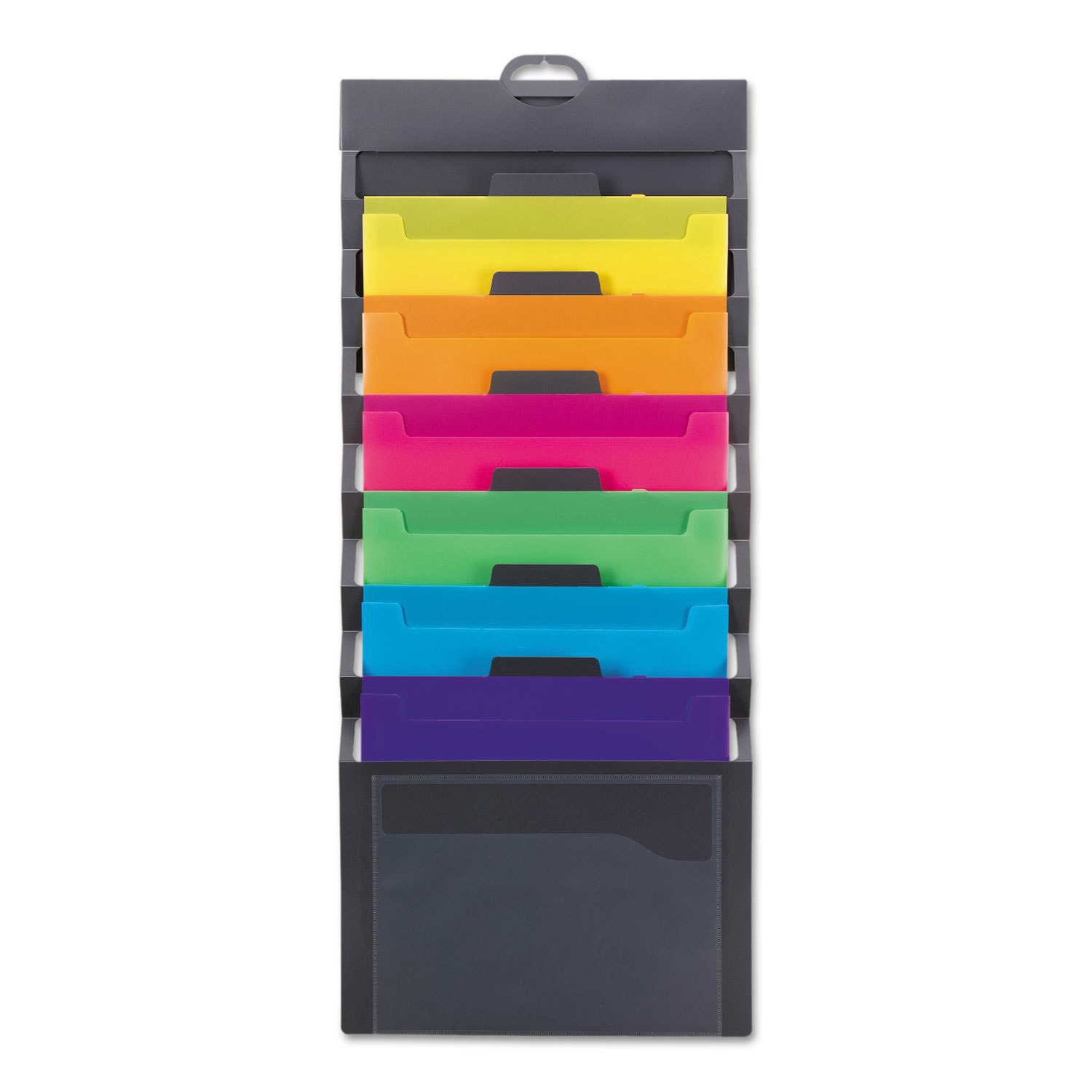  Smead 92060 Cascading Wall Organizer, 14 1/4 x 33, Letter, Gray with 6 Bright Color Pockets (SMD92060) 