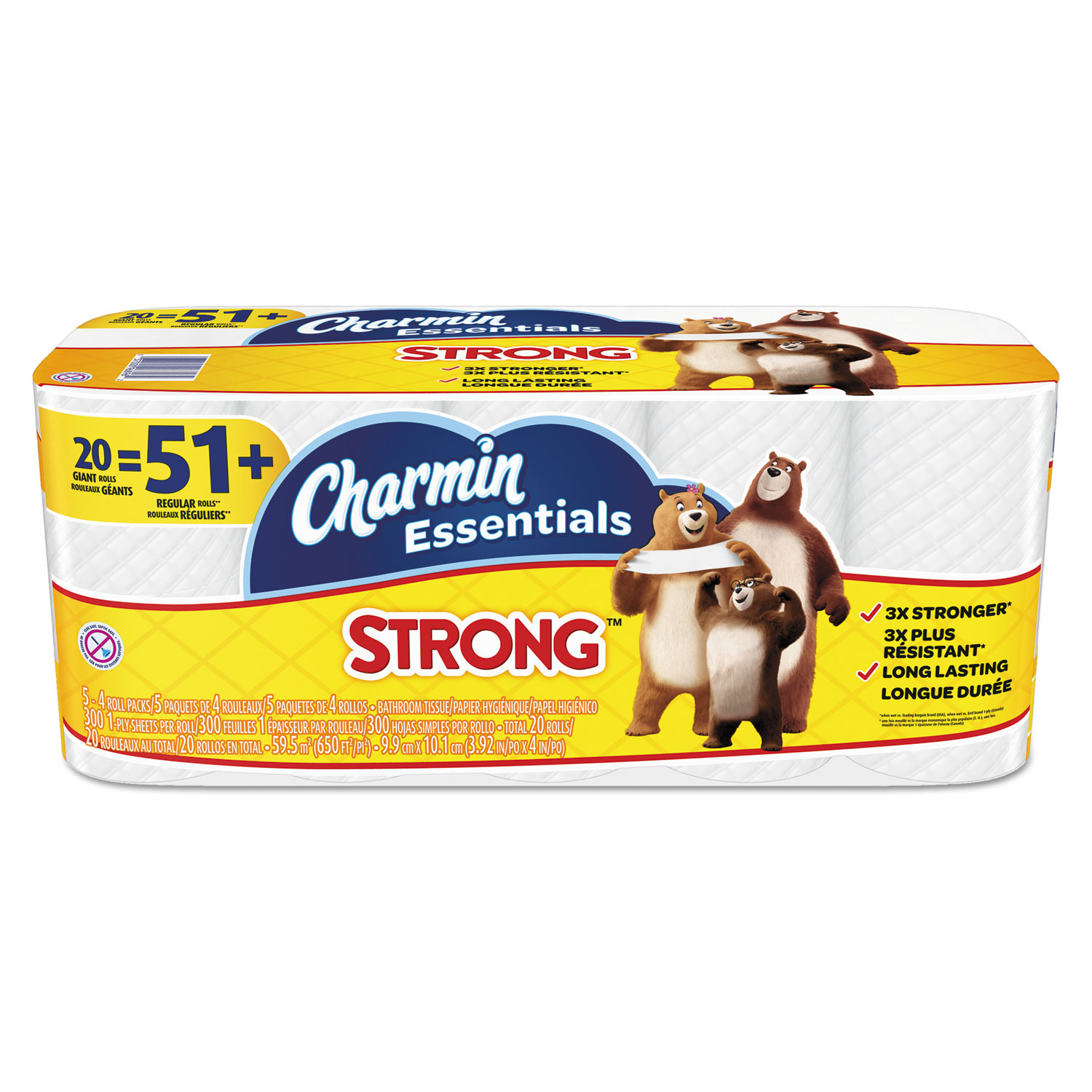  Charmin 96896 Essentials Strong Bathroom Tissue, Septic Safe, 1-Ply, White, 4 x 3.92, 300/Roll, 20 Roll/Pack (PGC96896) 
