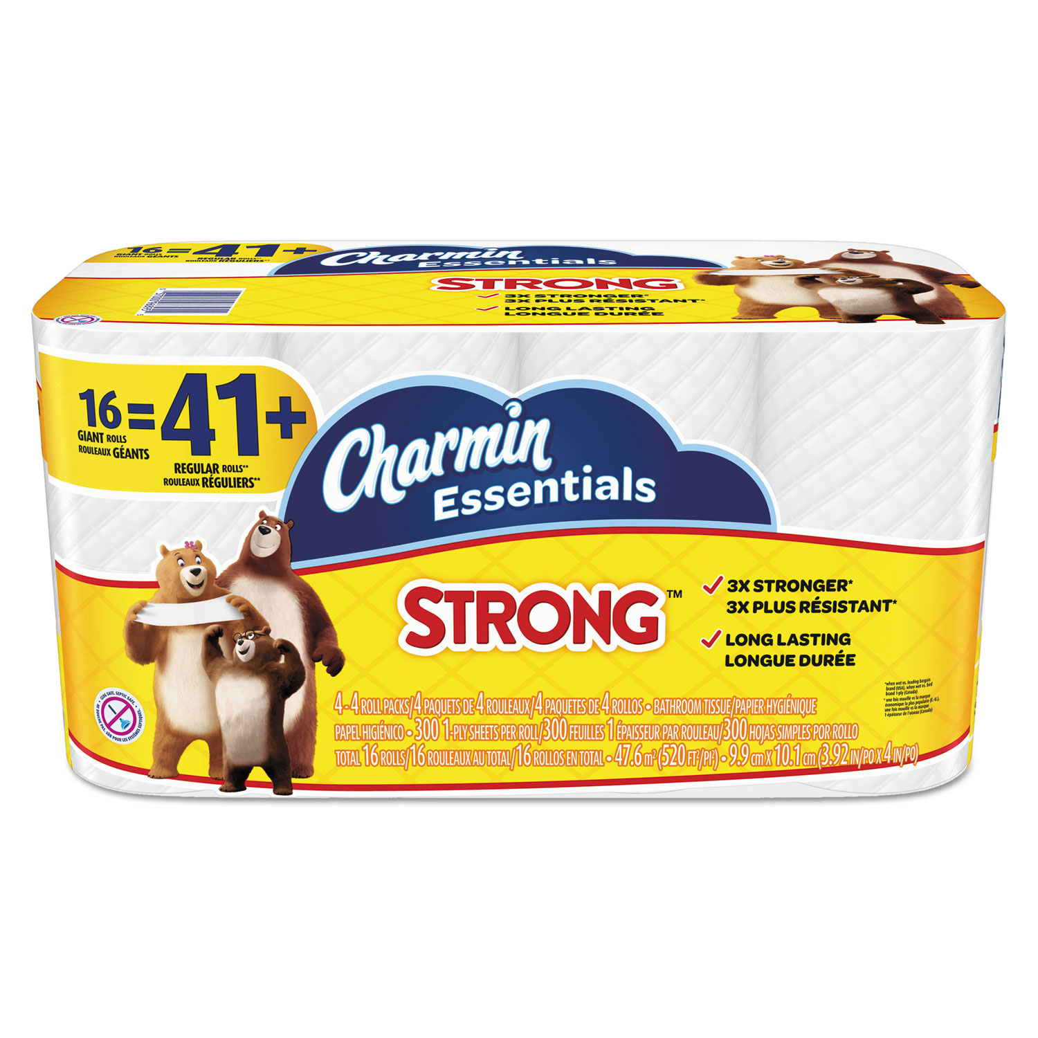  Charmin 96895 Essentials Strong Bathroom Tissue, Septic Safe, 1-Ply, White, 4 x 3.92, 300/Roll, 16 Roll/Pack (PGC96895) 