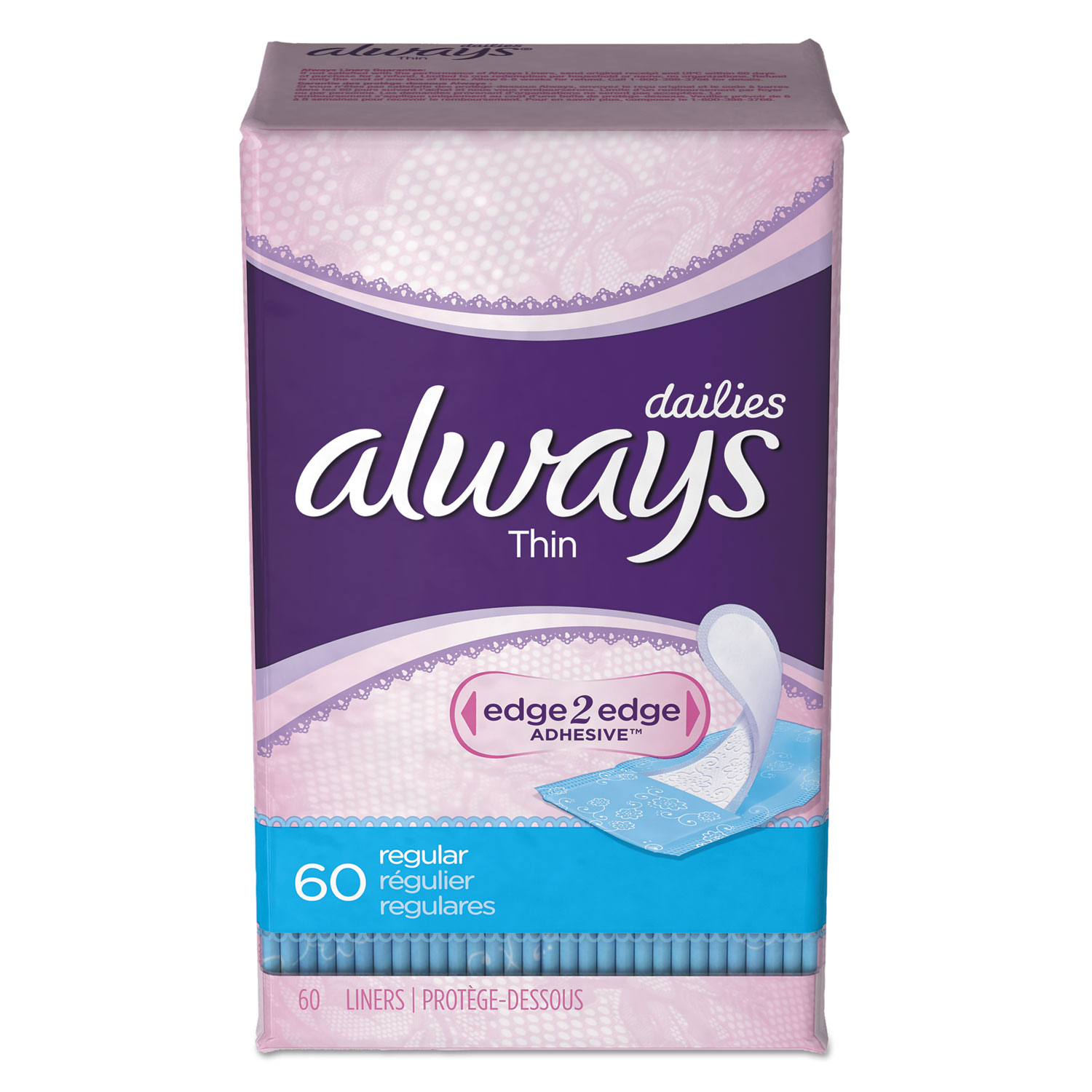  Always 08282 Thin Daily Panty Liners, 60/Pack, 12 Pack/Carton (PGC08282) 