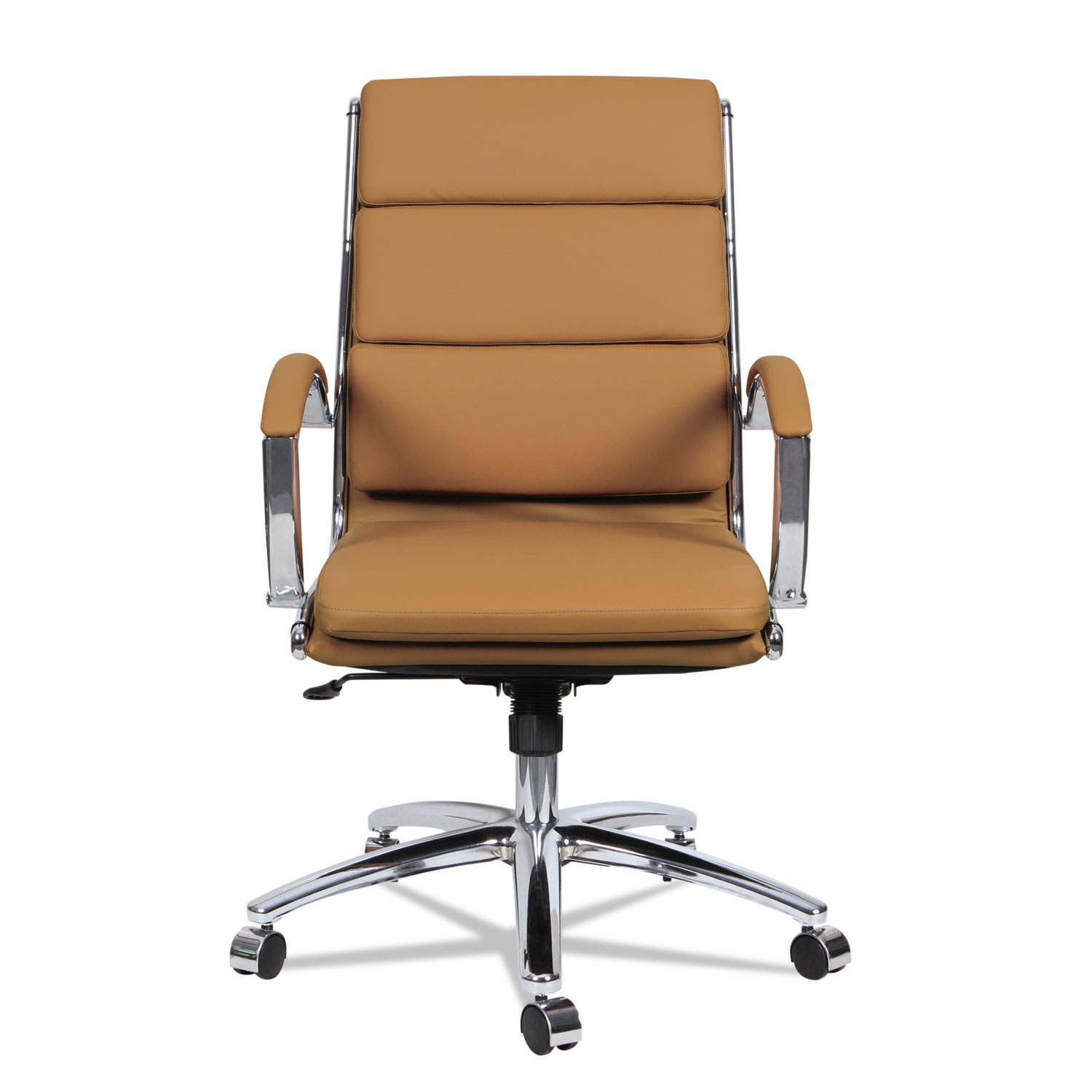 Alera Neratoli Mid-Back Slim Profile Chair, Camel Soft Leather, Chrome Frame