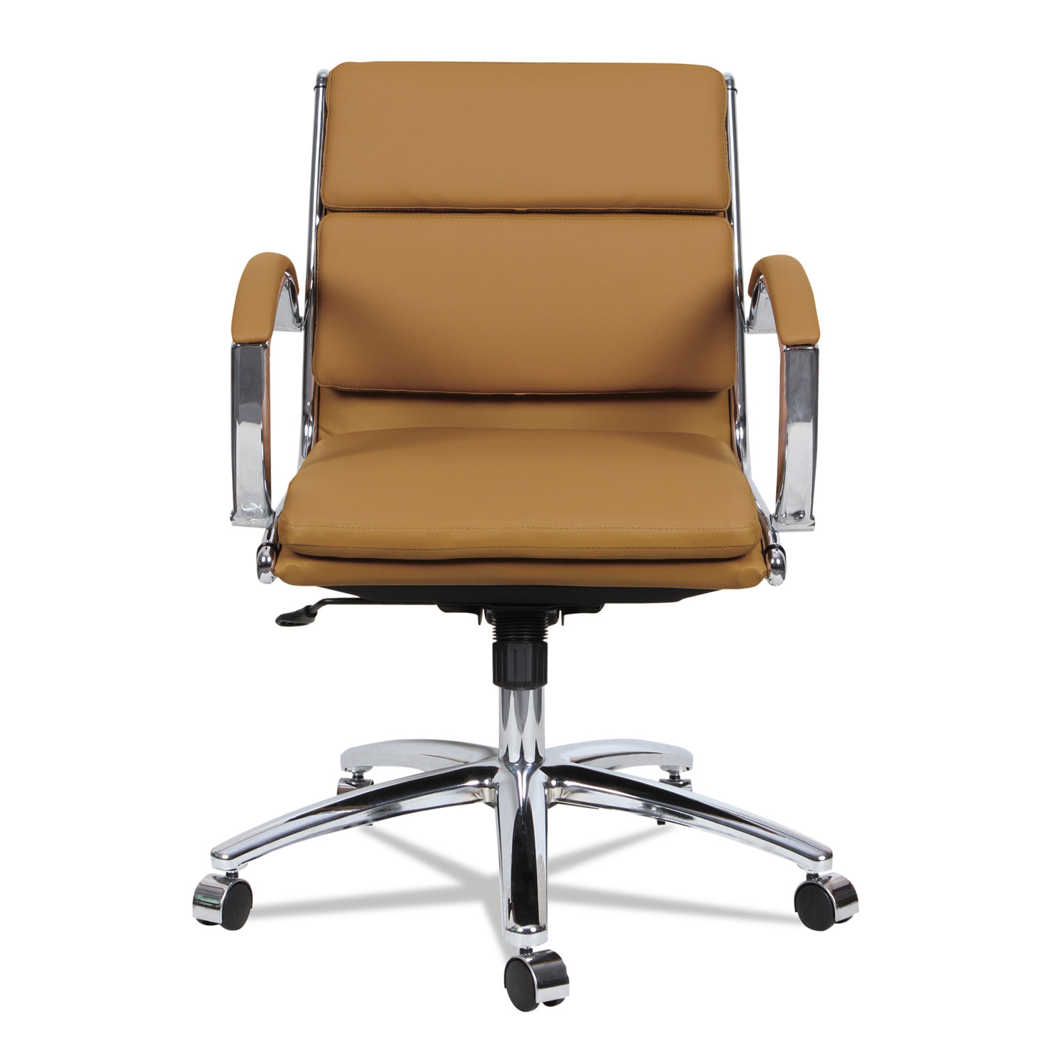 Alera Neratoli Low-Back Slim Profile Chair, Camel Soft Leather, Chrome Frame
