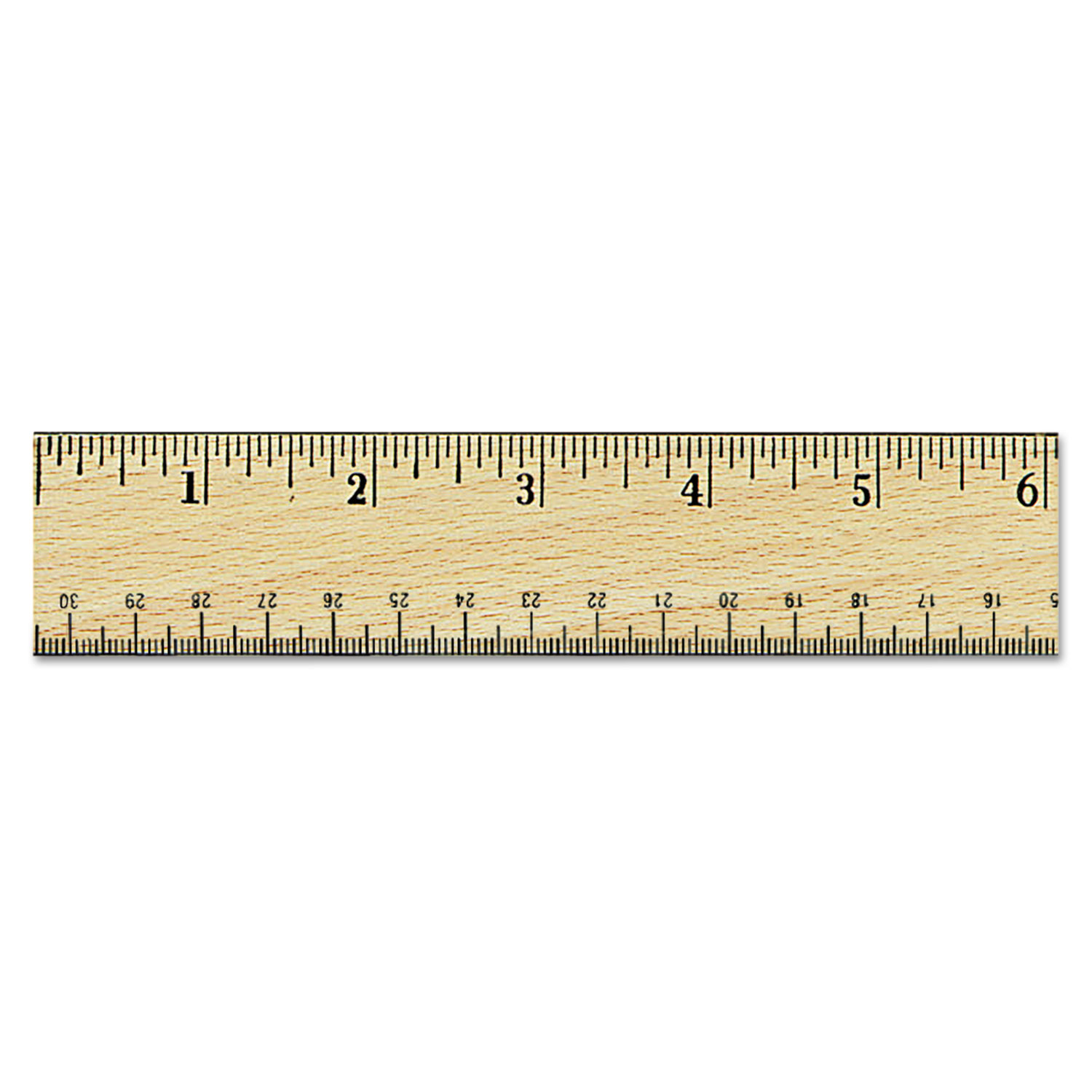 Flat Wood Ruler w/Double Metal Edge, Standard, 12 Long, Clear Lacquer  Finish