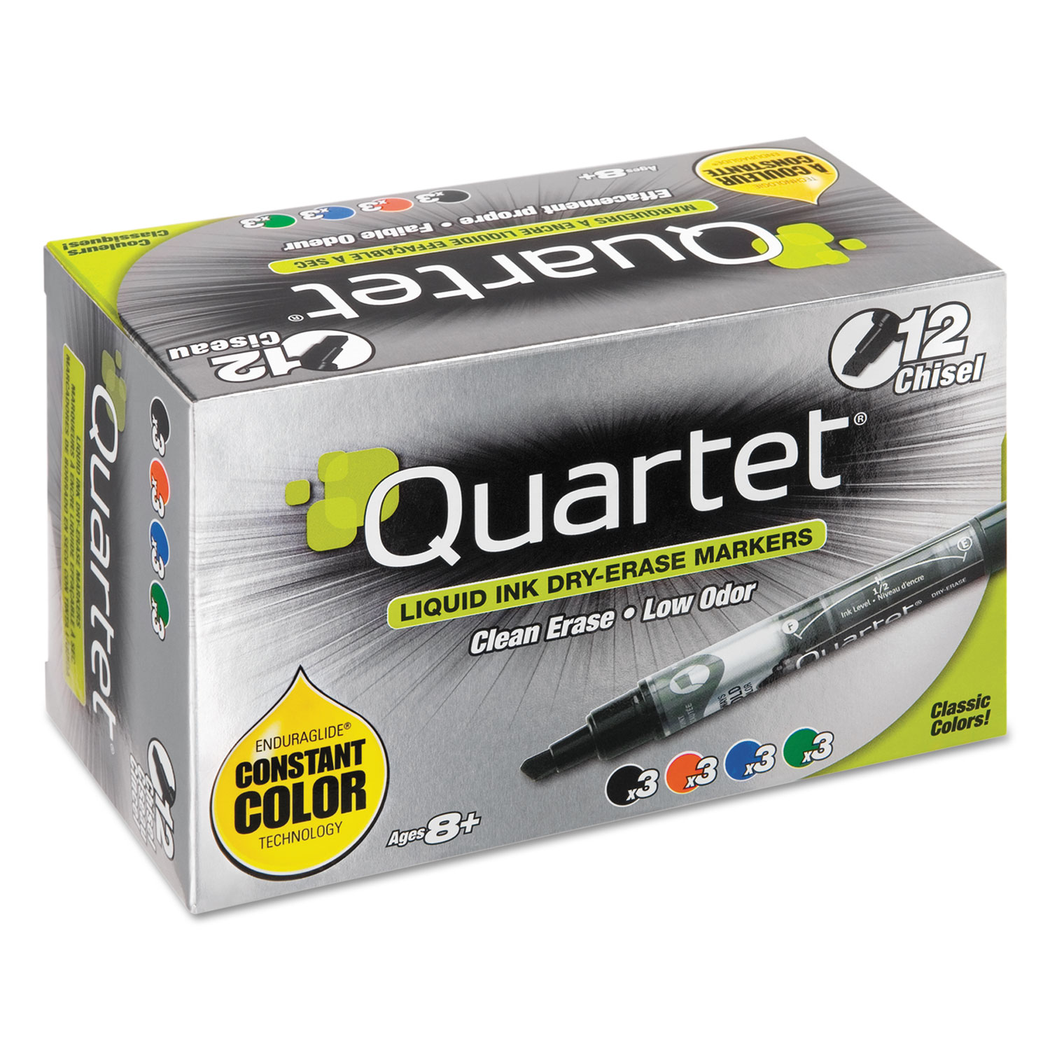  Quartet 5001-18MA EnduraGlide Dry Erase Marker, Broad Chisel Tip, Assorted Colors, 12/Set (QRT500118M) 