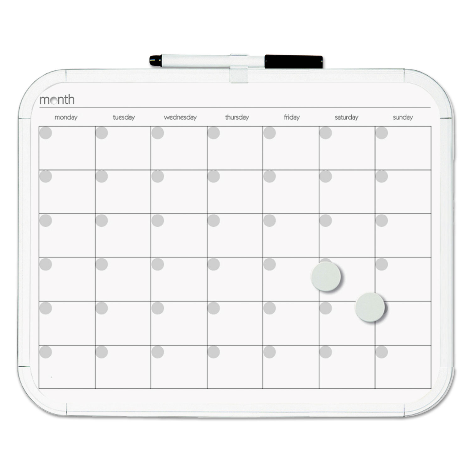 Magnetic Dry Erase Calendar Board, 11 x 14, White Plastic Frame