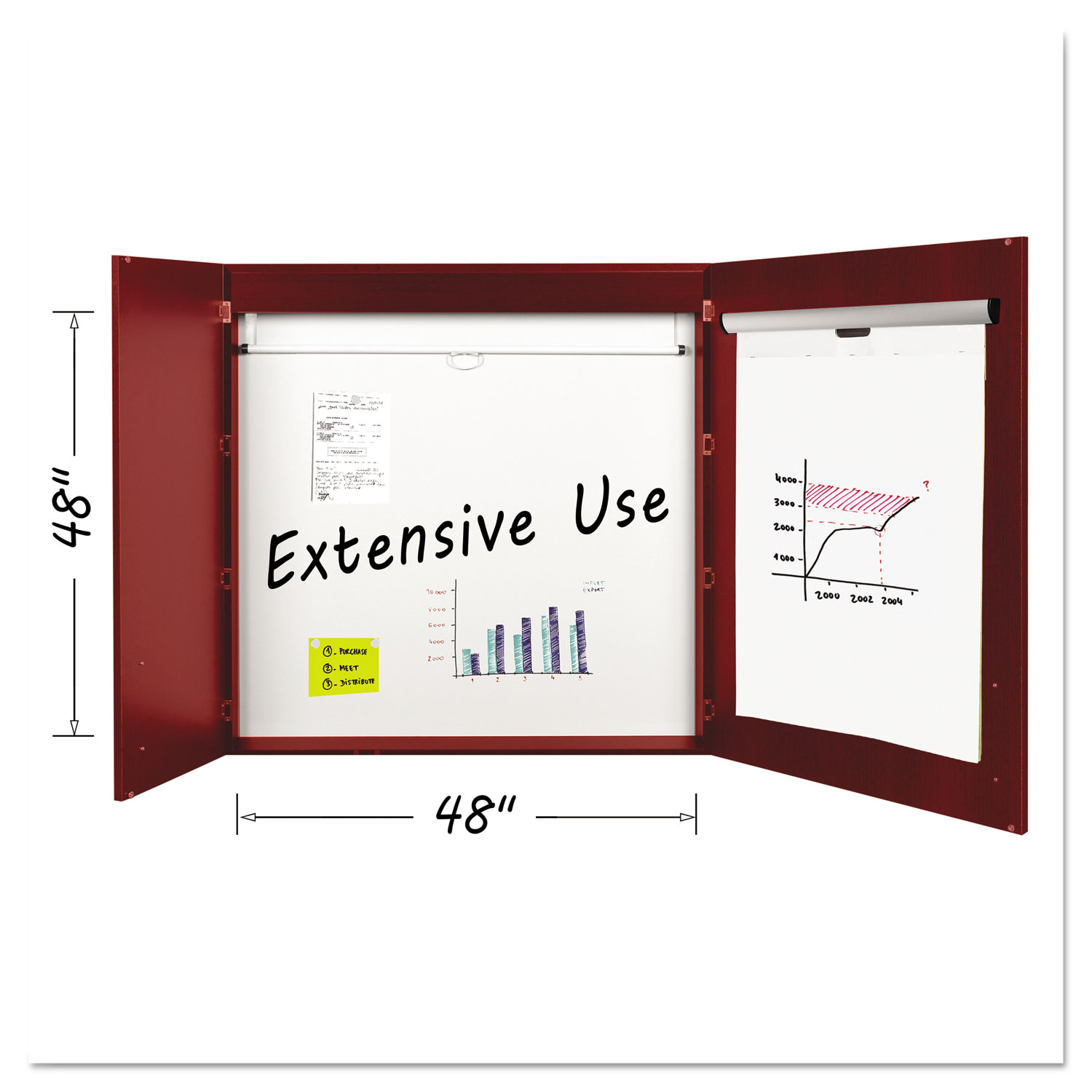  MasterVision CAB01010130 Conference Cabinet, Porcelain Magnetic, Dry Erase, 48 x 48, Cherry (BVCCAB01010130) 