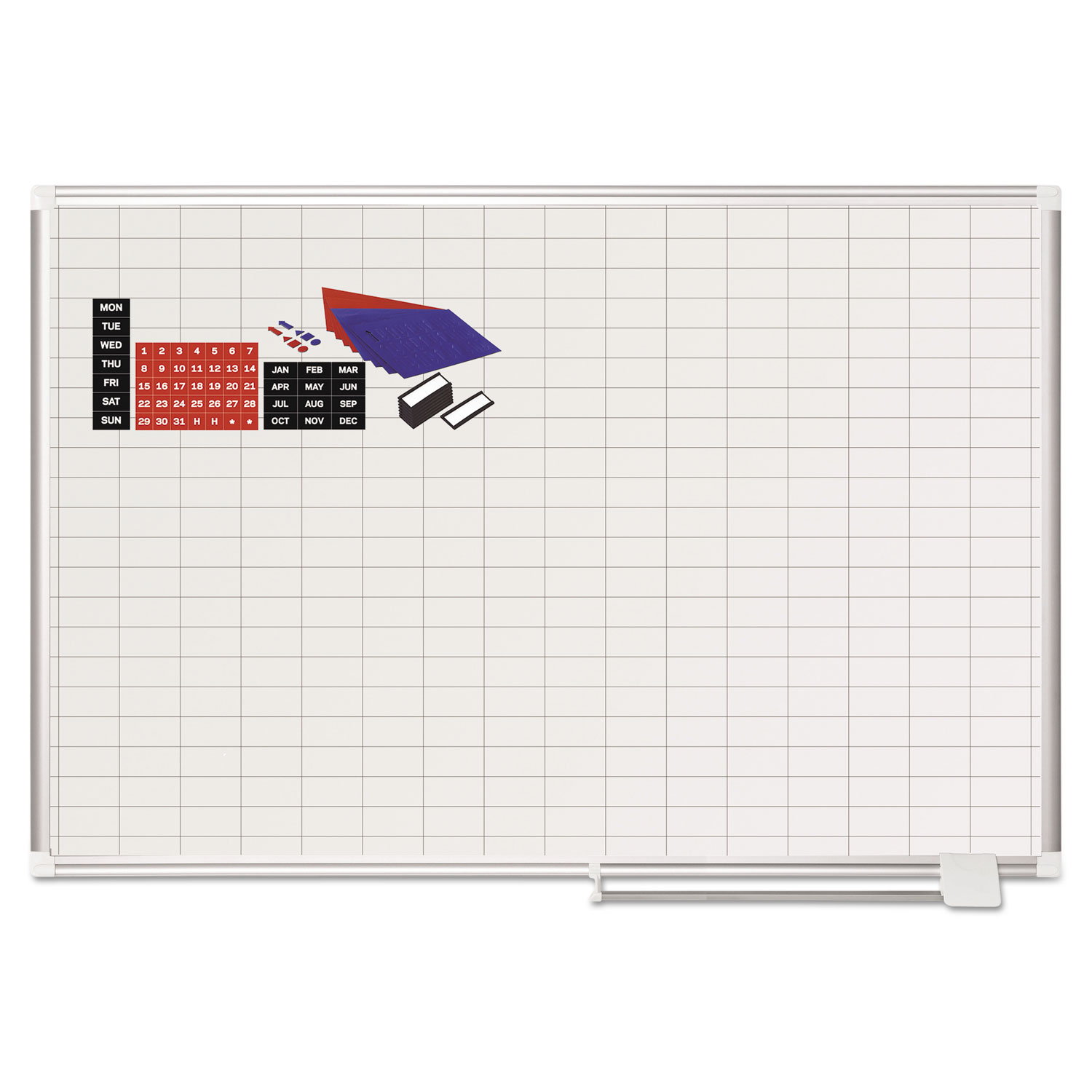  MasterVision MA0592830A Grid Planning Board w/ Accessories, 1 x 2 Grid, 48 x 36, White/Silver (BVCMA0592830A) 