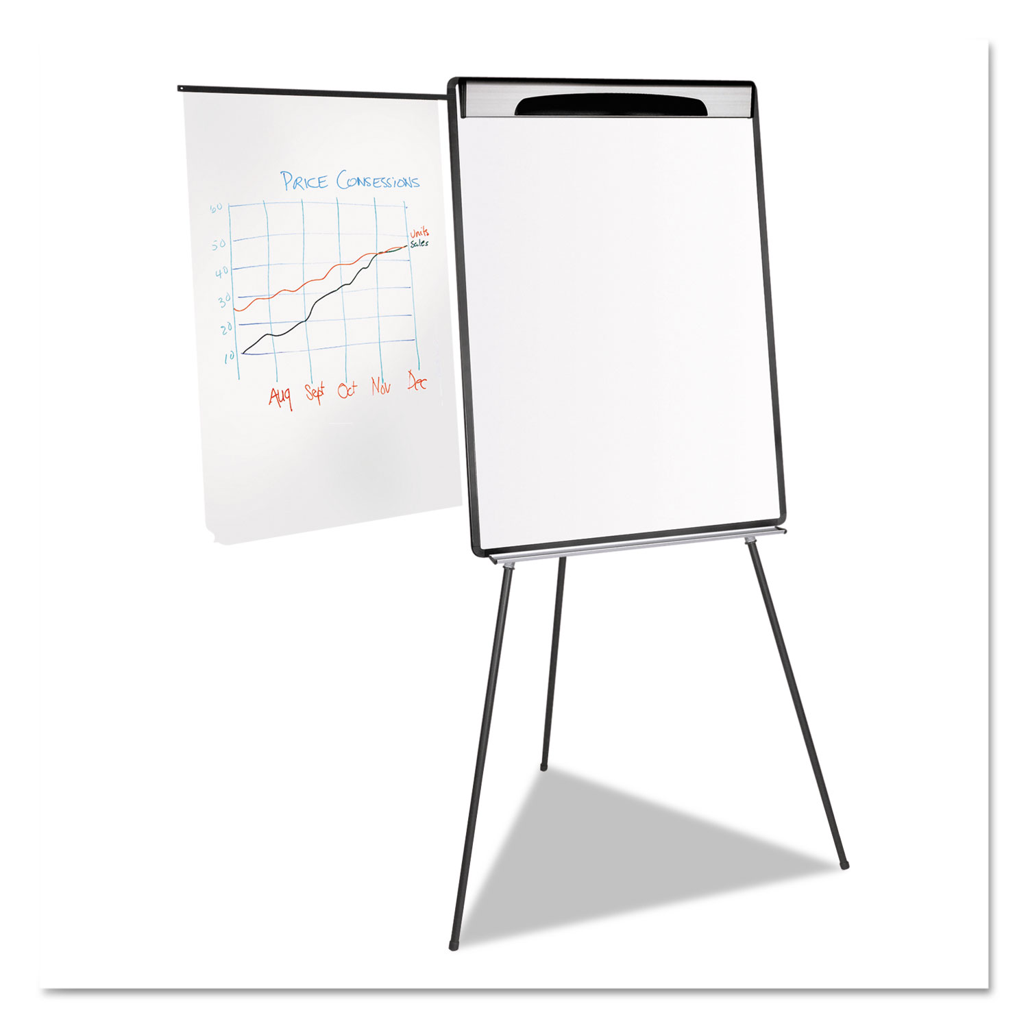 Magnetic Gold Ultra Dry Erase Tripod Easel W/ Ext Arms, 32 to 72, Black/Silver