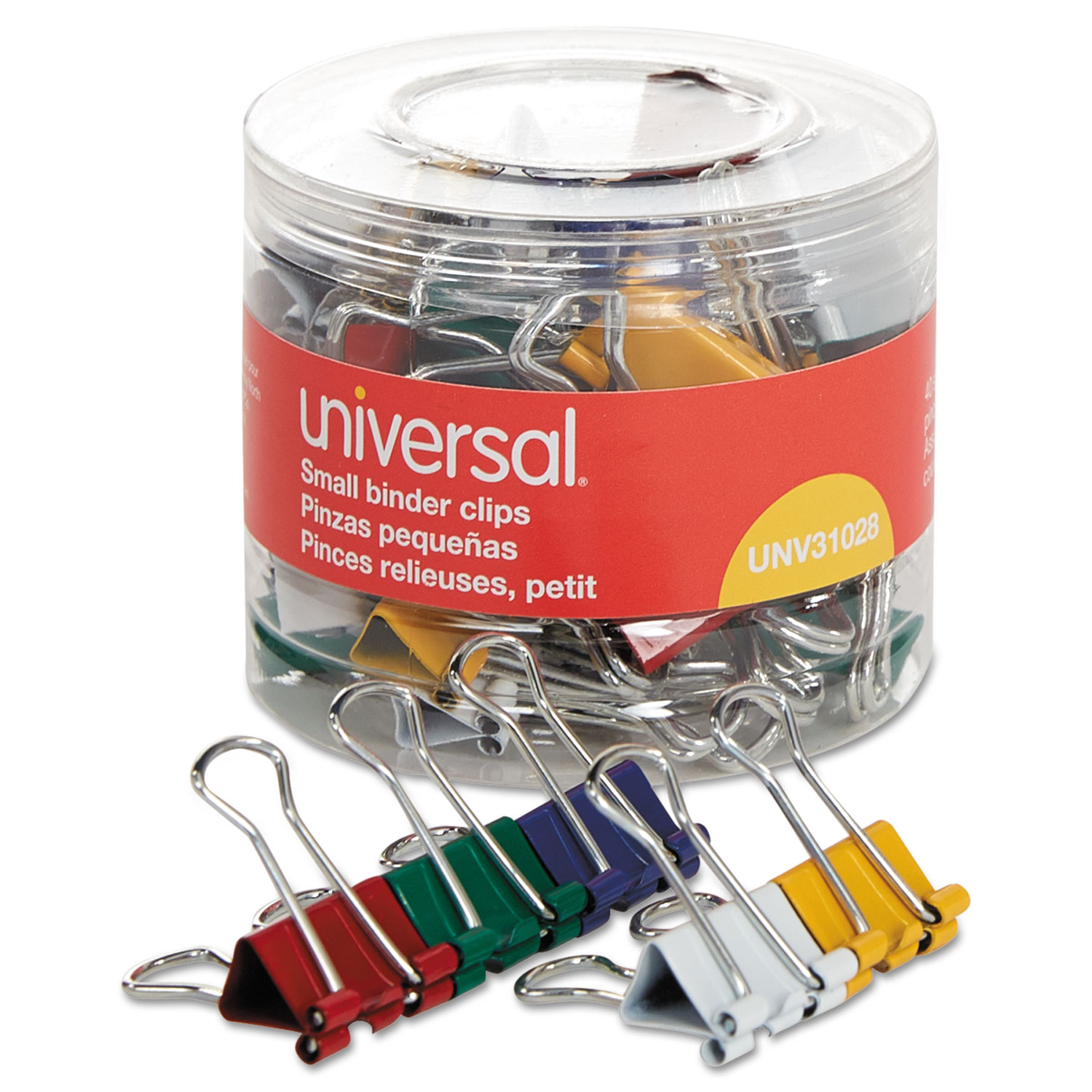  Universal UNV31028 Binder Clips in Dispenser Tub, Small, Assorted Colors, 40/Pack (UNV31028) 