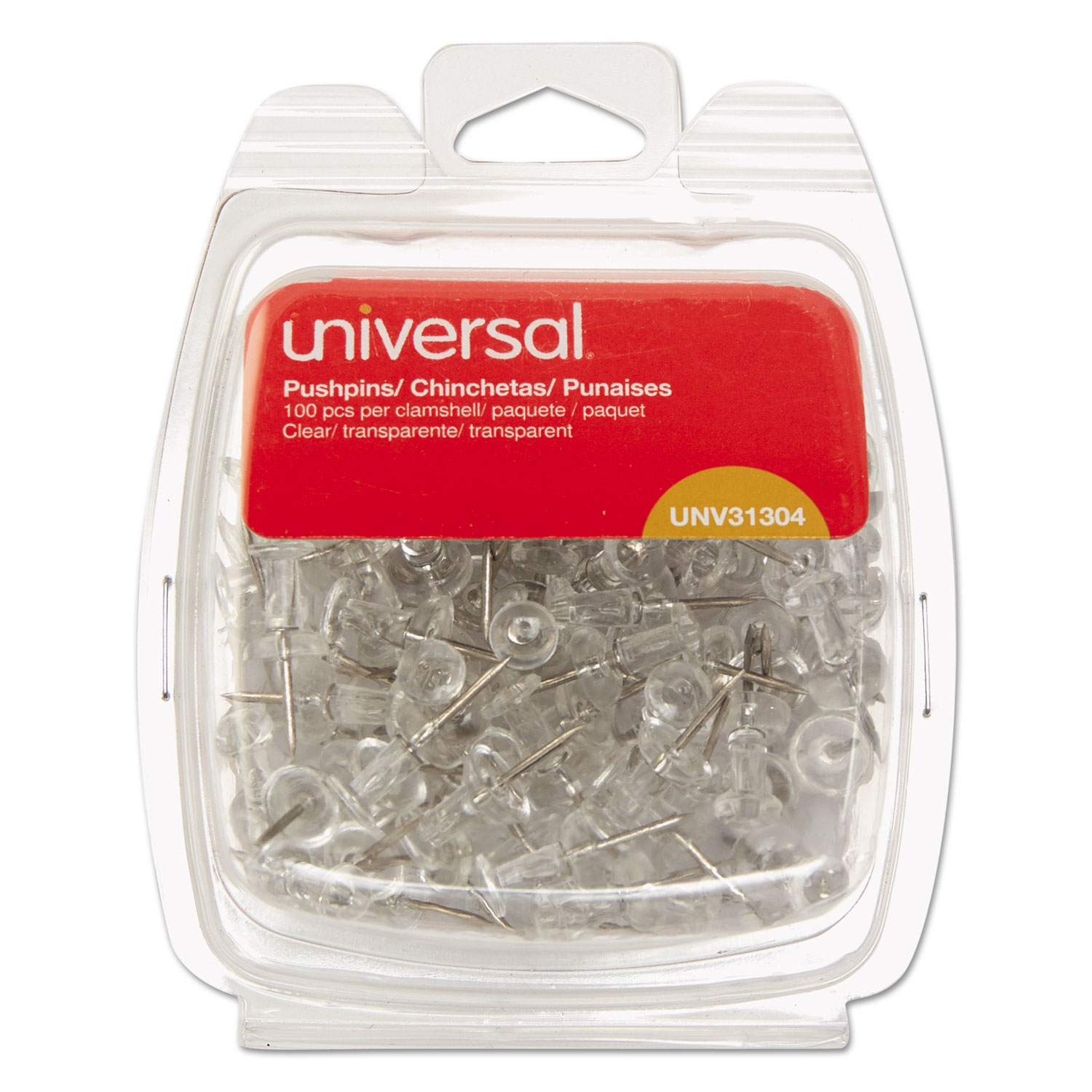 Clear Push Pins, Plastic, 3/8, 100/Pack