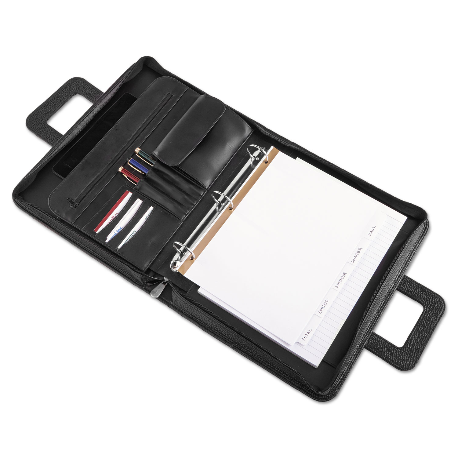 Zip-Around Padfolio, Vinyl, 14 1/2 x 2 1/2 x 11 1/2, Black - Zerbee