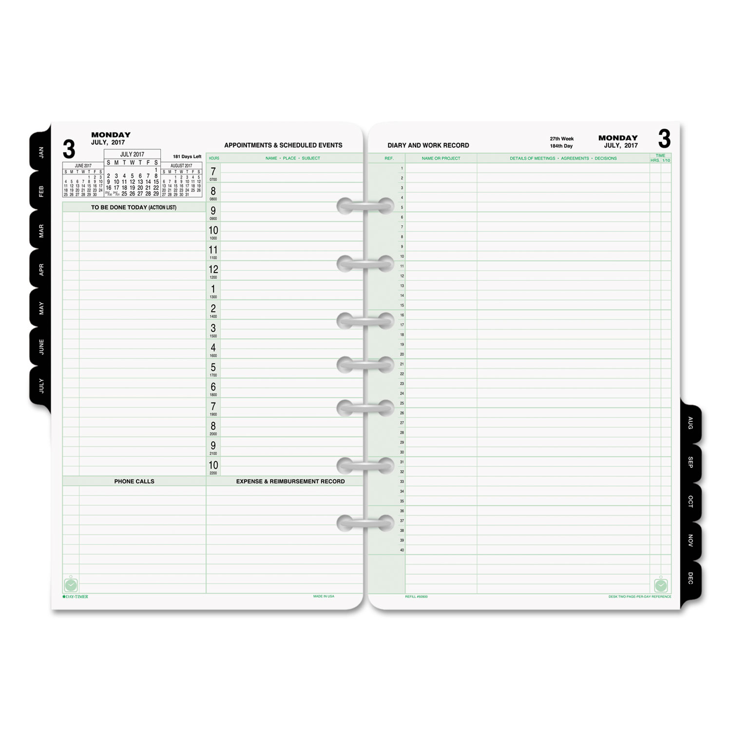 Reference Dated Two-Page-per-Day Organizer Refill, 5 1/2 x 8 1/2, 2018