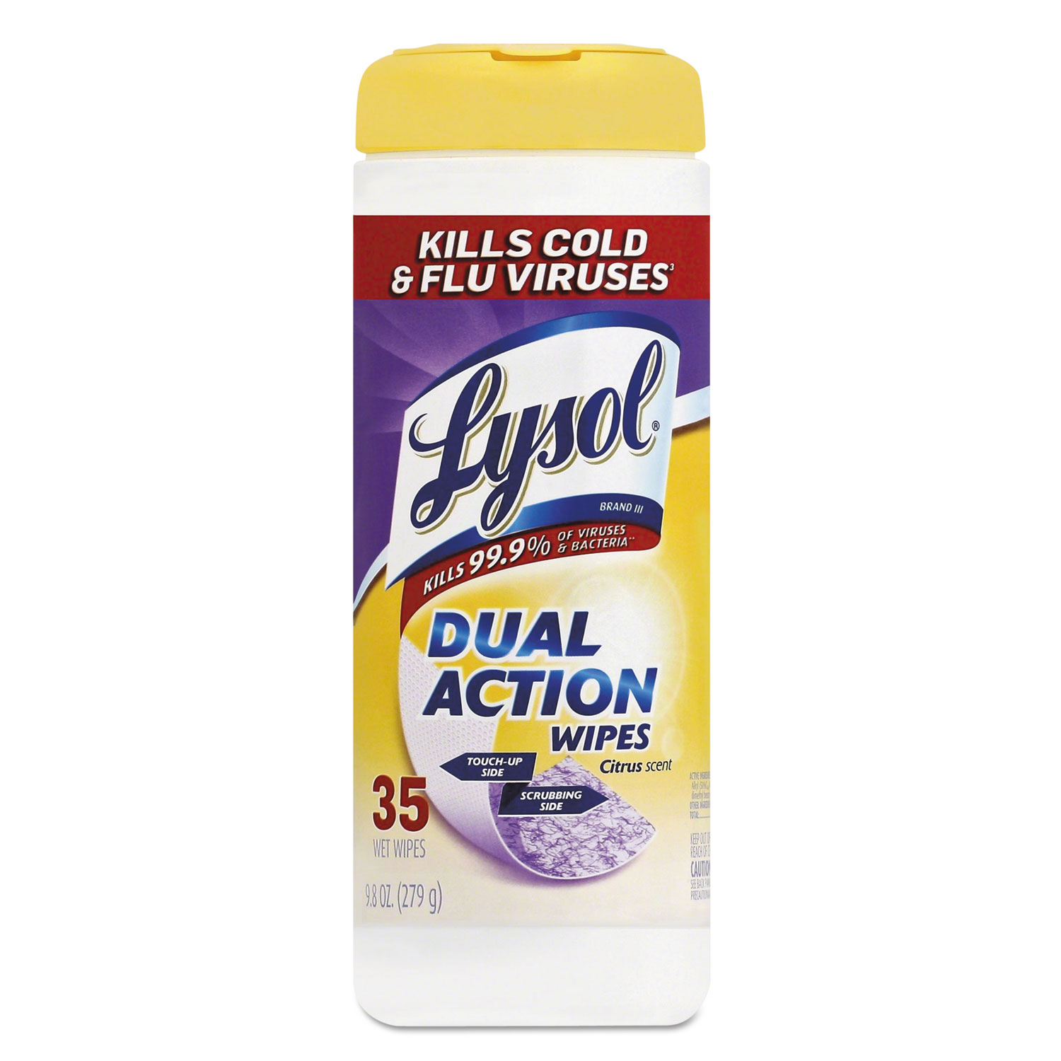  LYSOL Brand 19200-81143 Disinfecting Wipes, Dual Action, Citrus, 7 x 8, 35/Canister (RAC81143) 